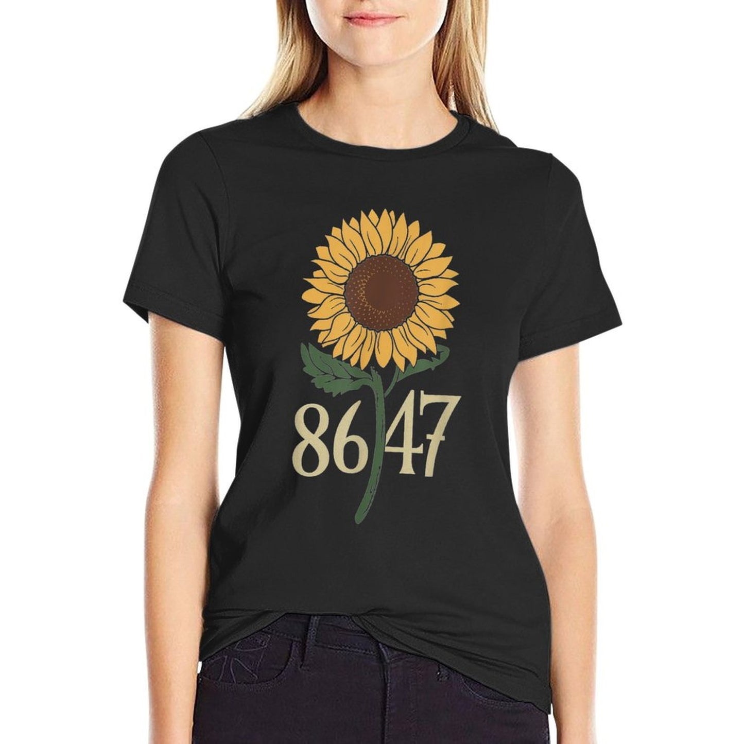 Retro 8647 Subtle Anti Trump 86 47 Floral Boho Style Slim-fit Cut T-Shirt