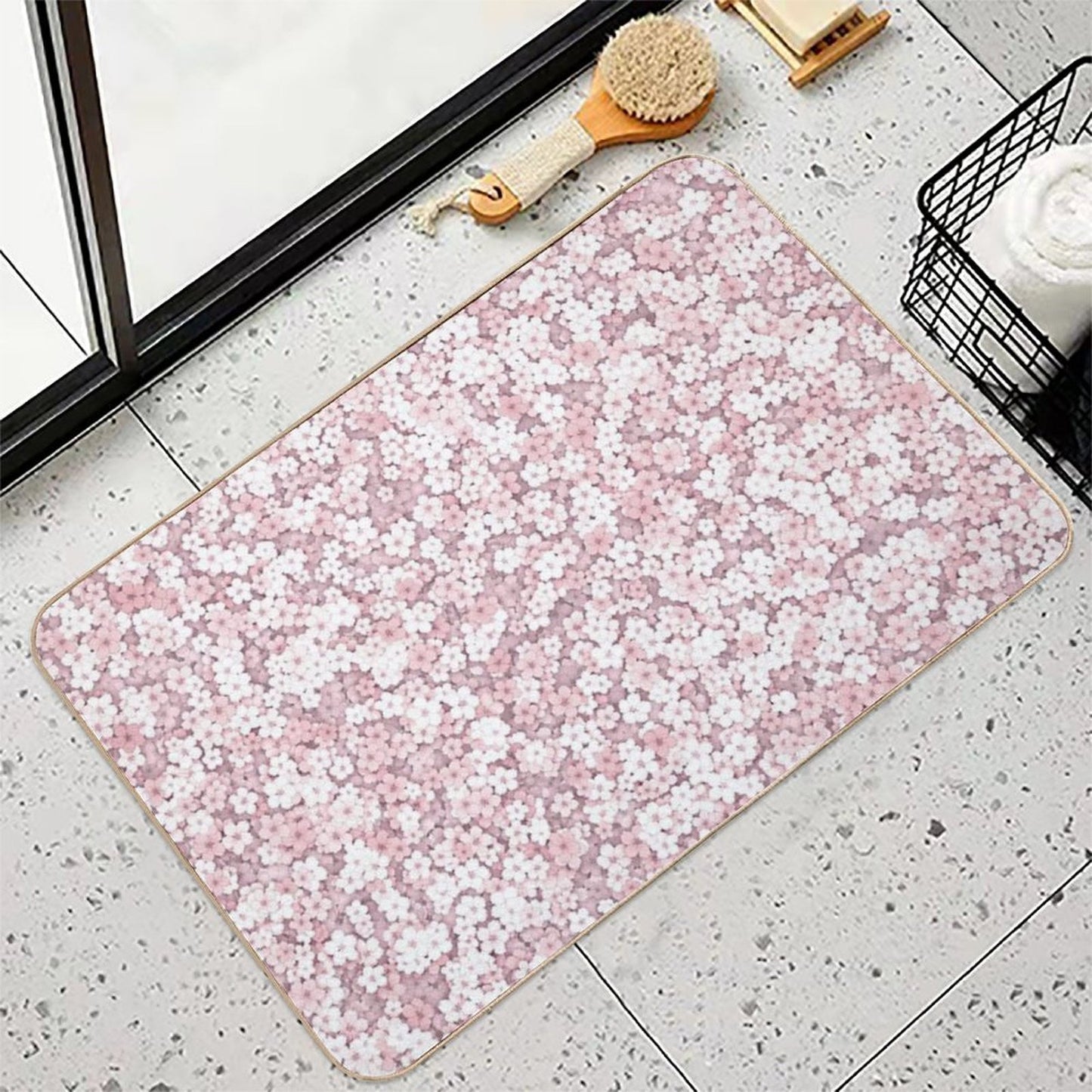 Falling White Sakura Cherry Blossom Toxin-Free Bath Mat