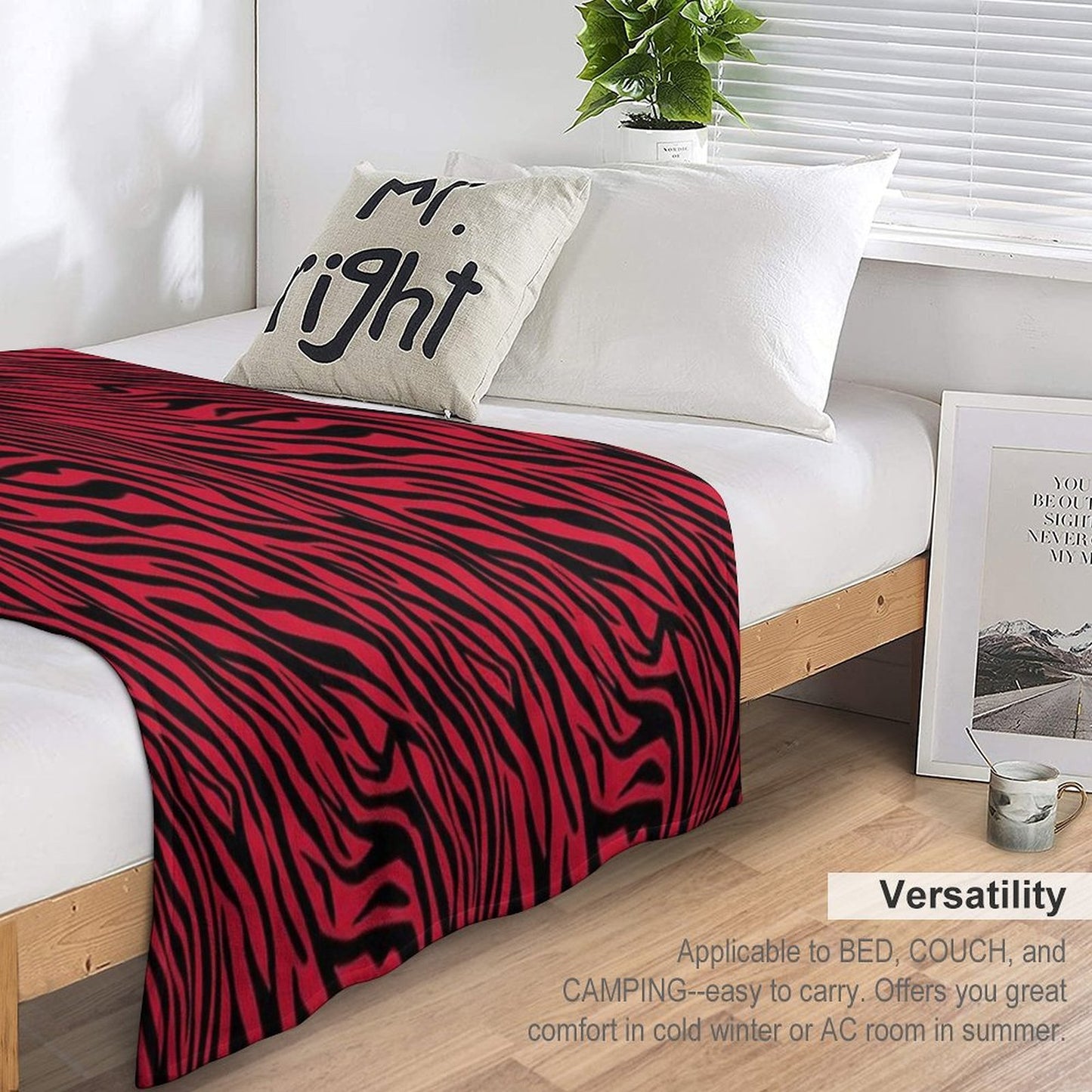 Red Zebra Print, Animal Print Compact Throw Blanket