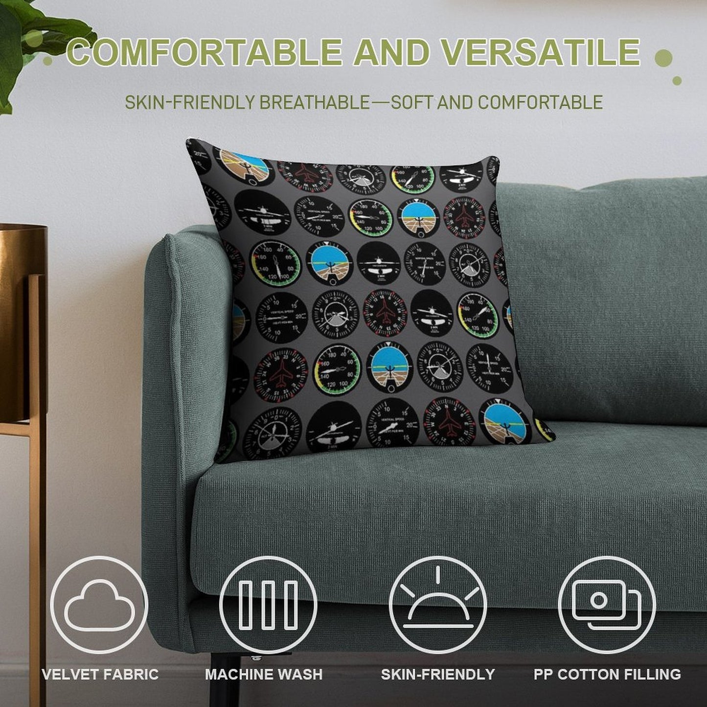 Flight Instruments Soft Luxury Feel Throw Pillow