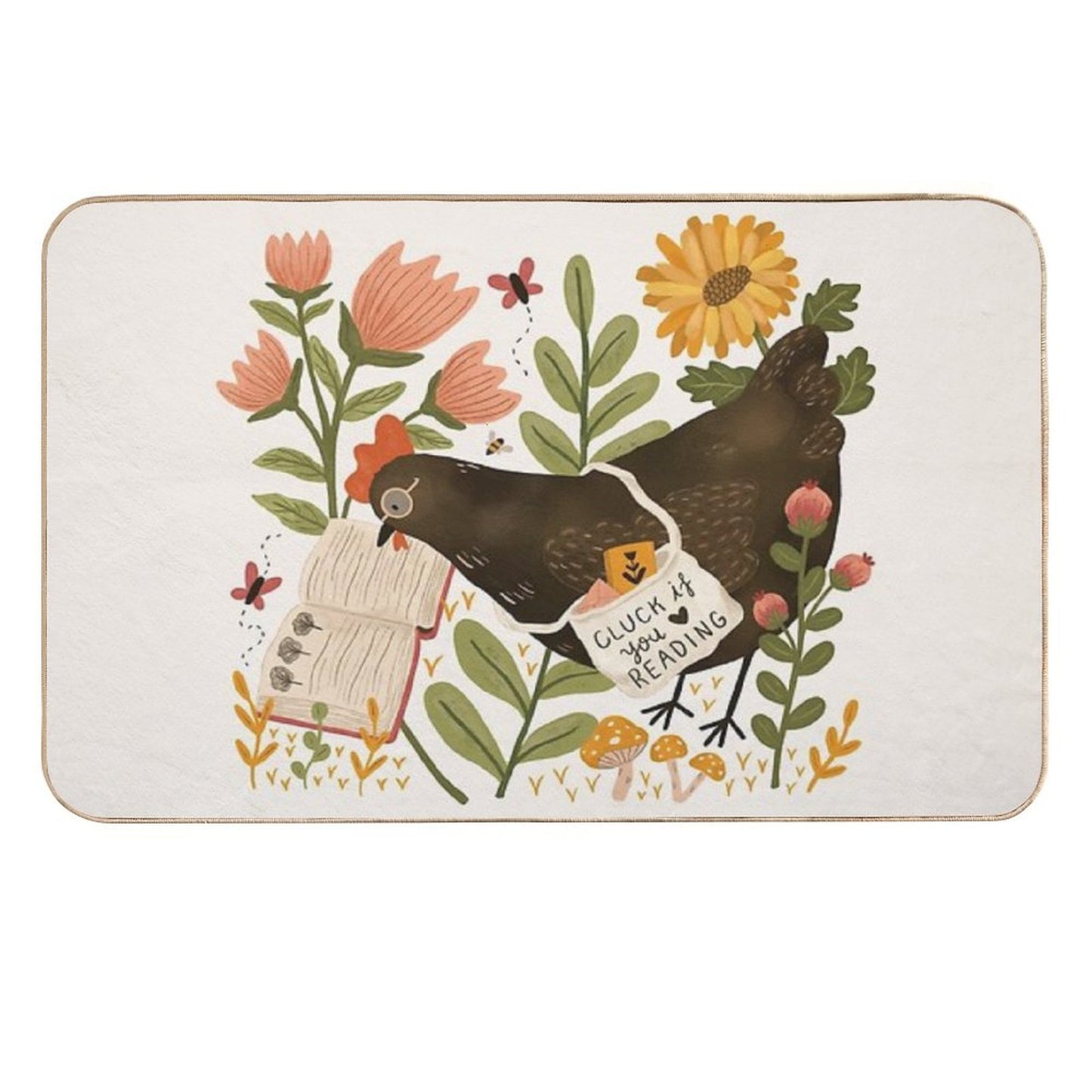 Chicken Reading A Book Non-Slip Bath Mat