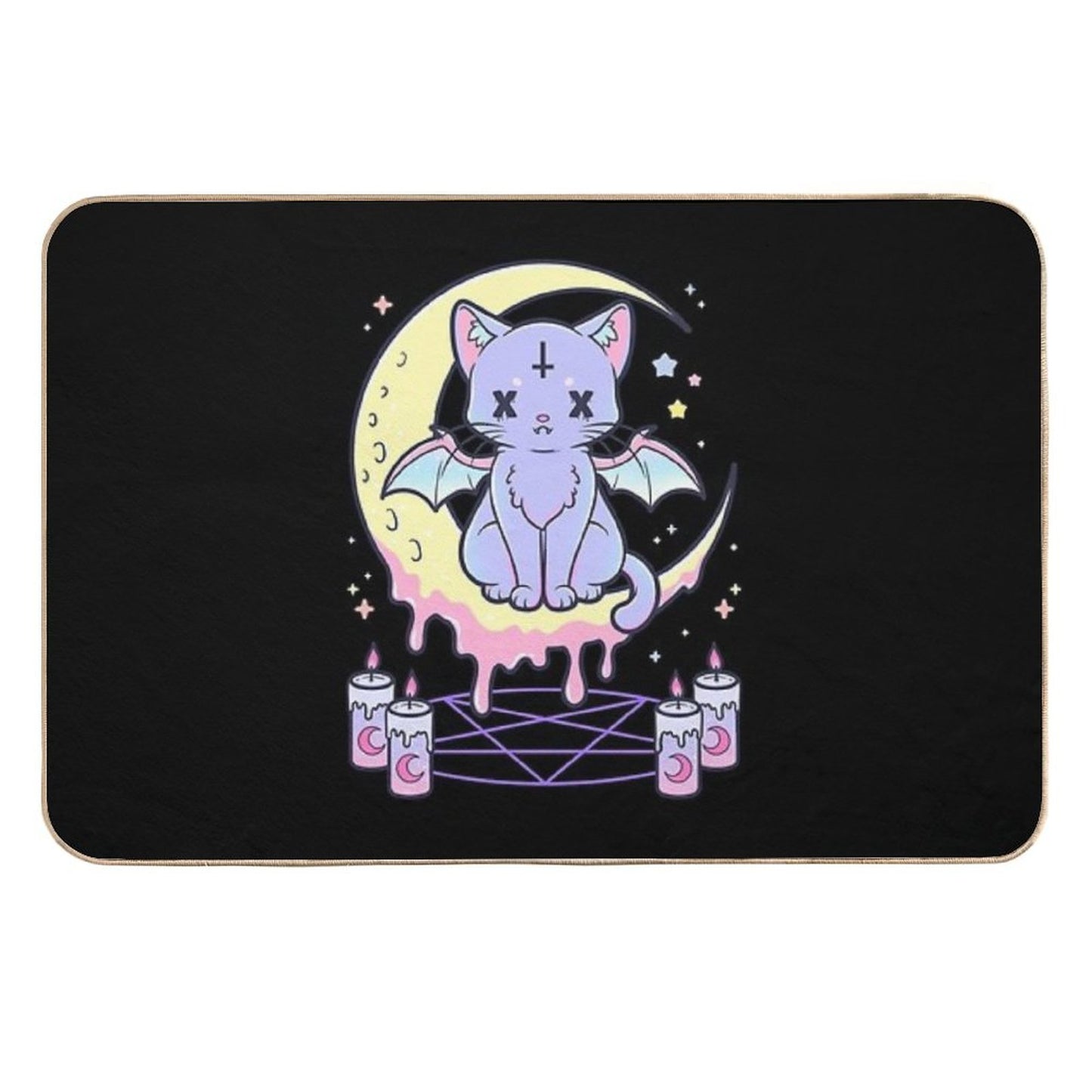 Kawaii Pastel Goth Cute Creepy Occult Cat Stain-Proof Bath Mat