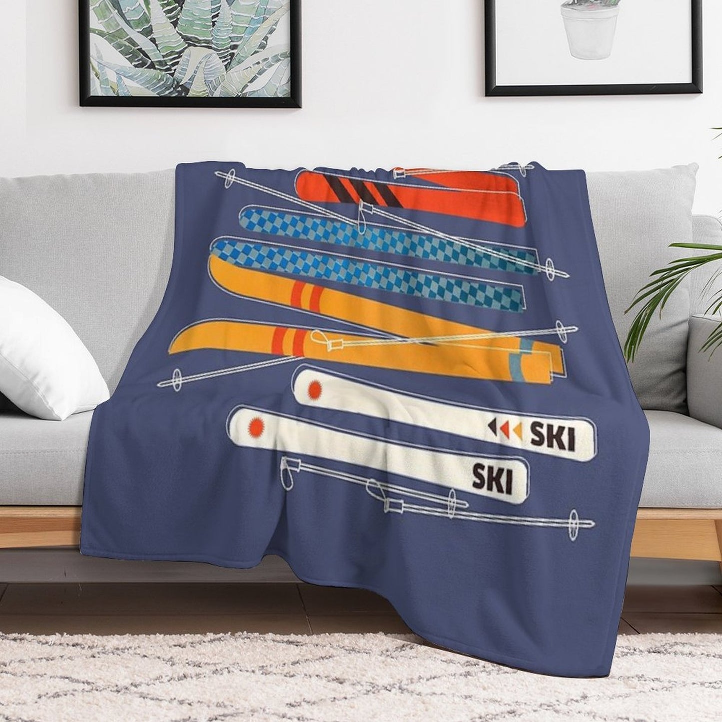 Retro Colorful Skis Travel-friendly Throw Blanket