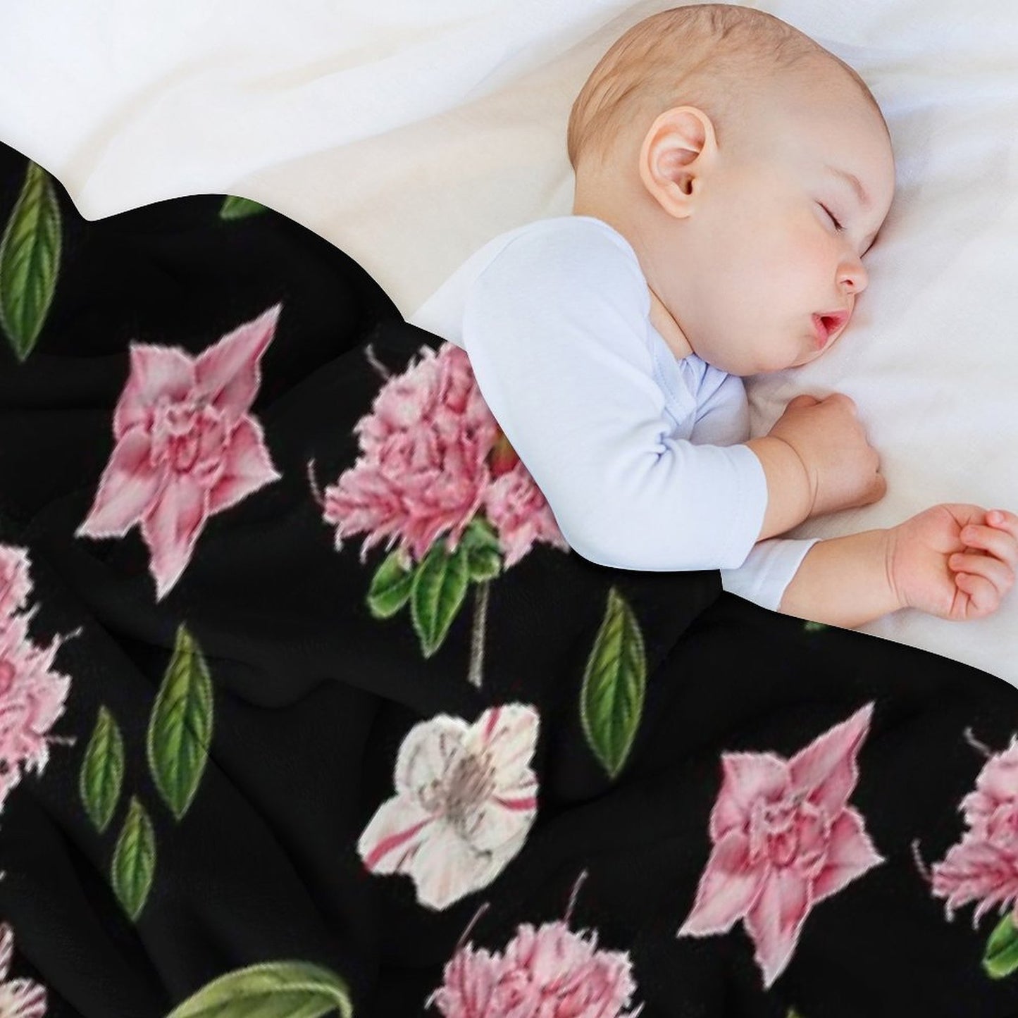 Black And Pink Floral Wrinkle-free Throw Blanket