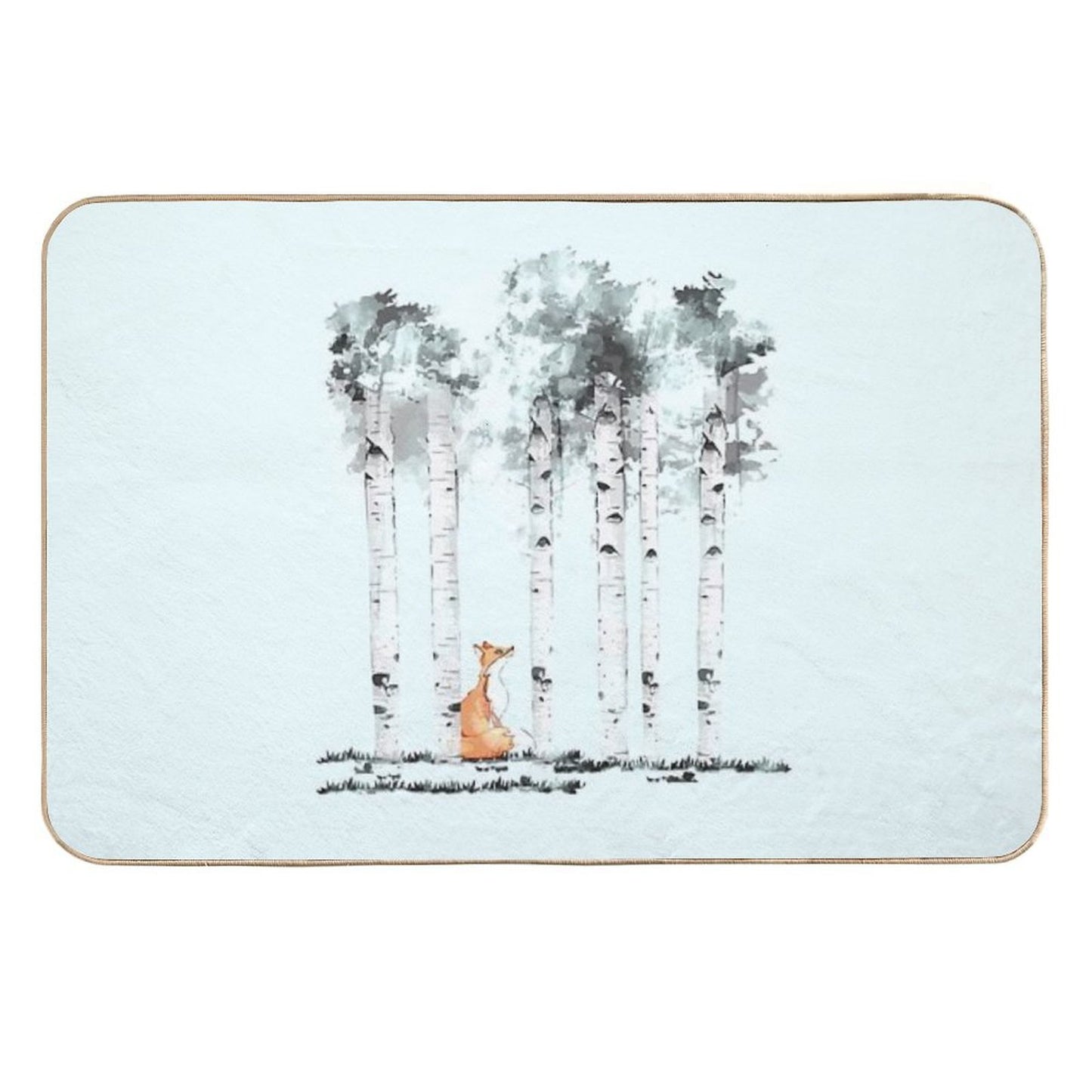 Fox And Birchs Watercolor Rapid-Drying Bath Mat