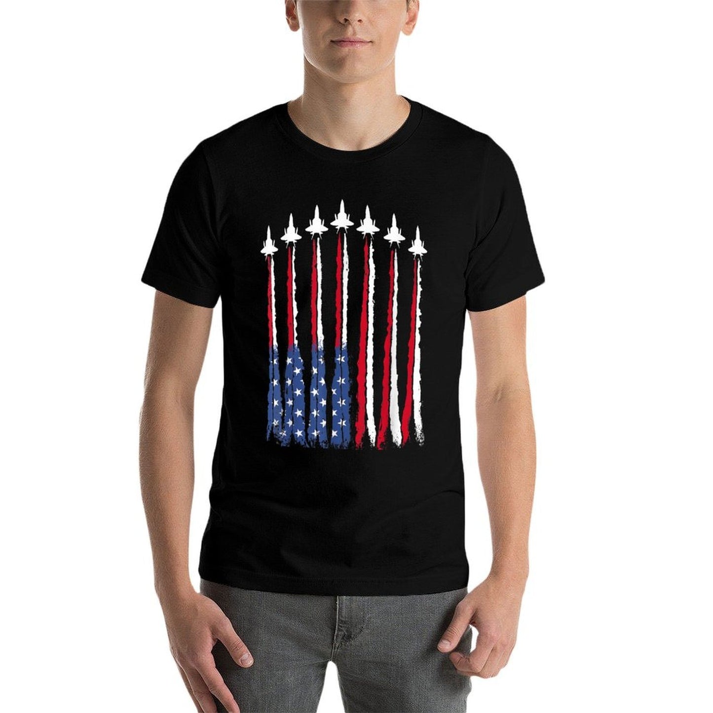 Patriotic Red White Blue USA Fighter Jets 4th of July Cotton T-Shirt