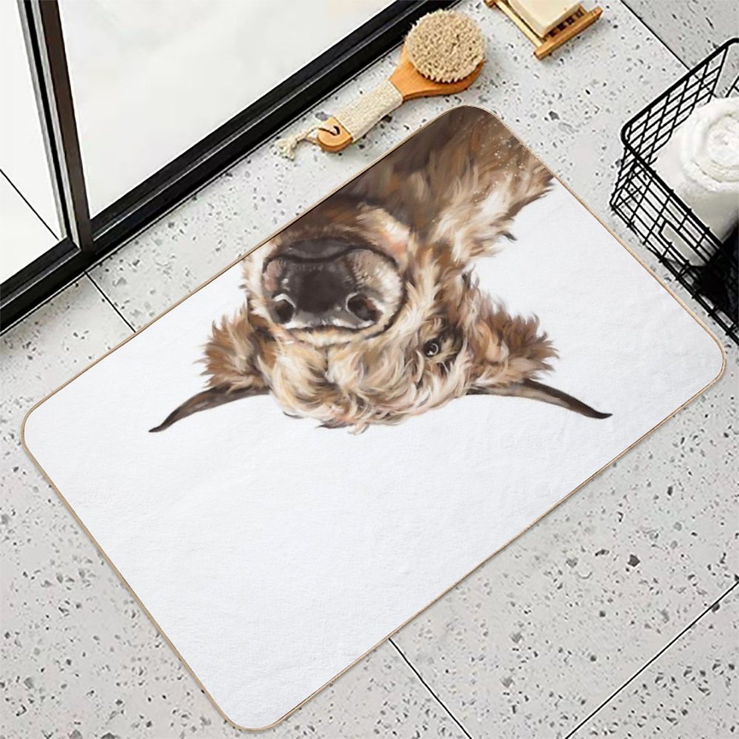 Sneaky Highland Cow Rapid-Drying Bath Mat