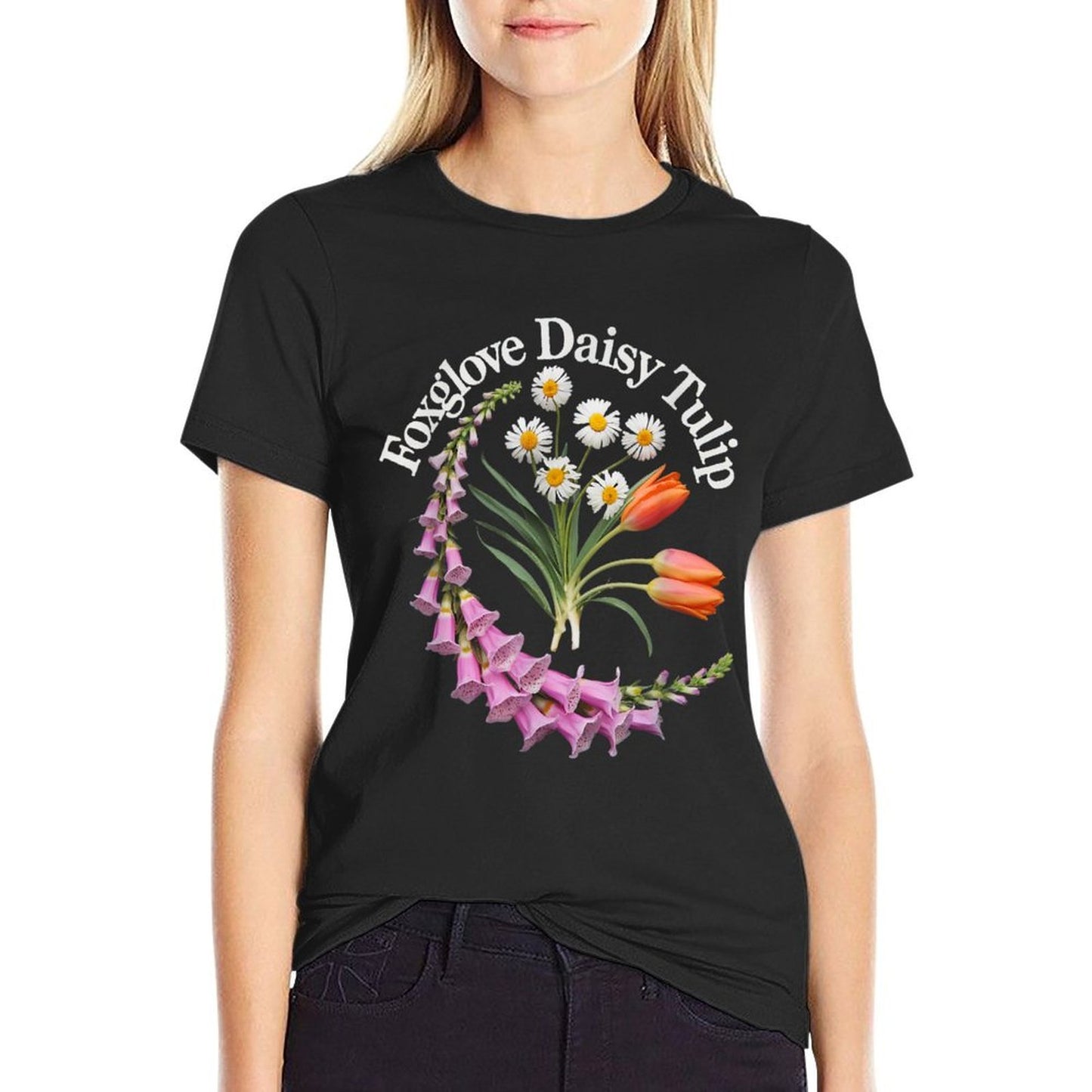 Foxglove Daisy Tulip Spring Bloom Botanical Artwork Easy-care T-Shirt