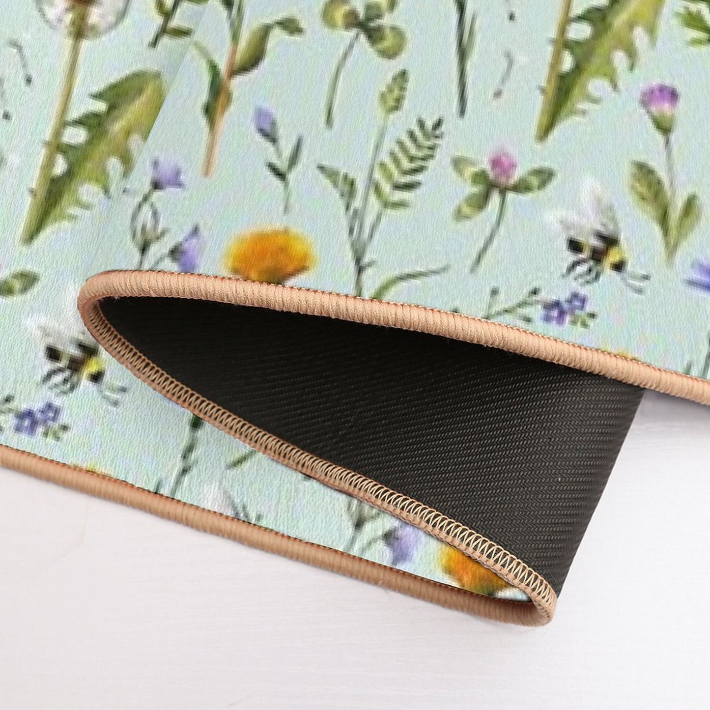 Bees And Wildflowers on Mint Eco-Friendly Bath Mat
