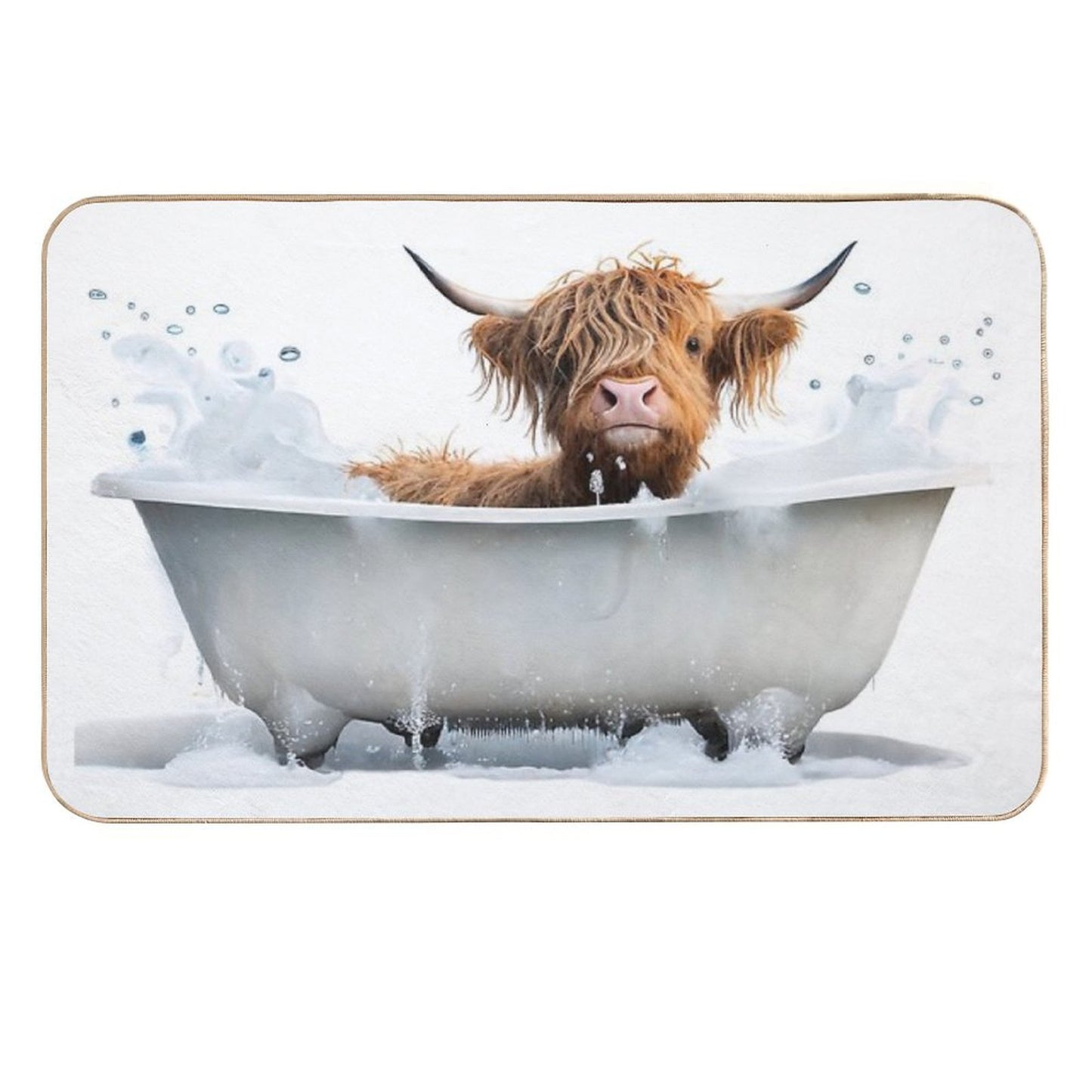 Baby Highland Cow Taking A Bath, Cute Animal Art Eco-Friendly Bath Mat