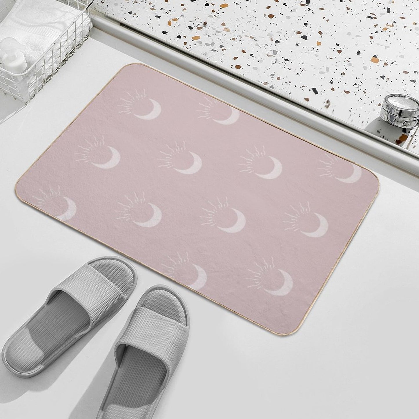 Cute Sun And Moon Design Boho Aesthetic In Muted Colors Gray Pink Versatile Bath Mat