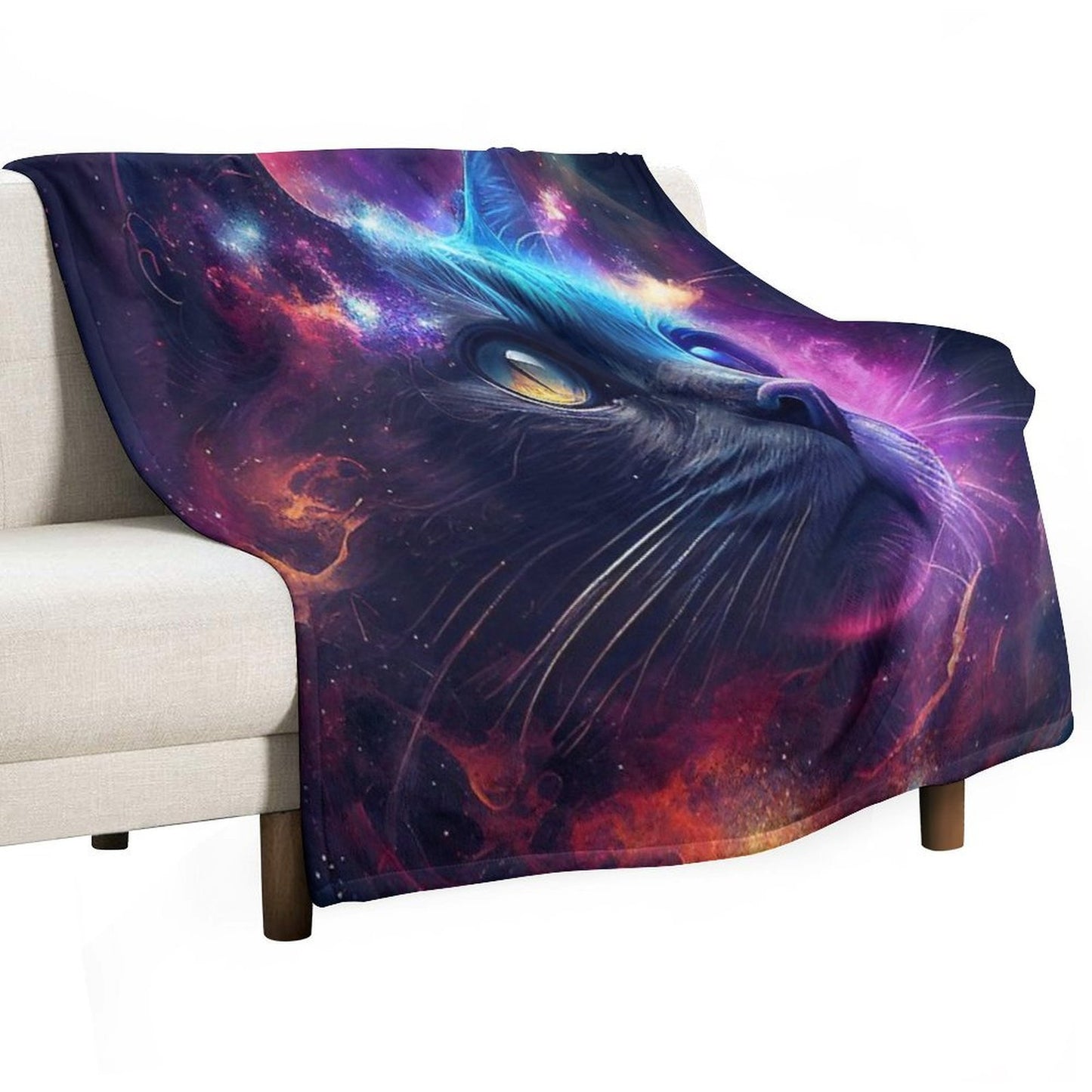 Colorful Galaxy Cat Easy Care Throw Blanket