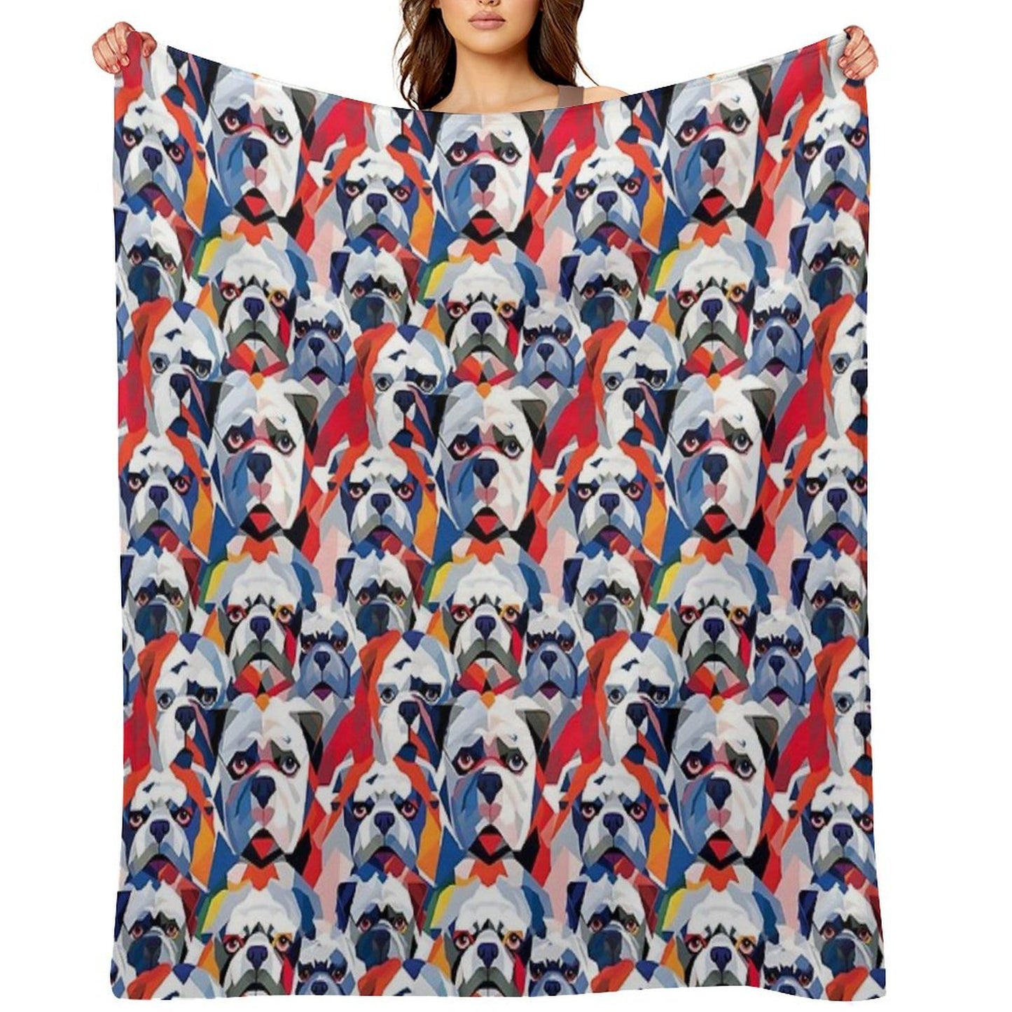 Bulldog in Geometric Camouflage Pattern Lightweight Throw Blanket
