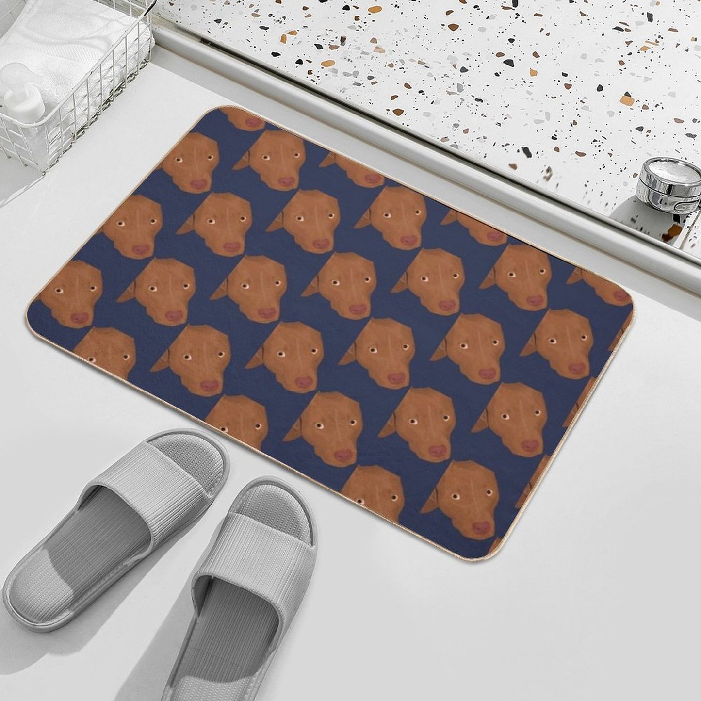 Cute Red Nose Pitbull Portrait - Vector Art Pet-Safe Bath Mat