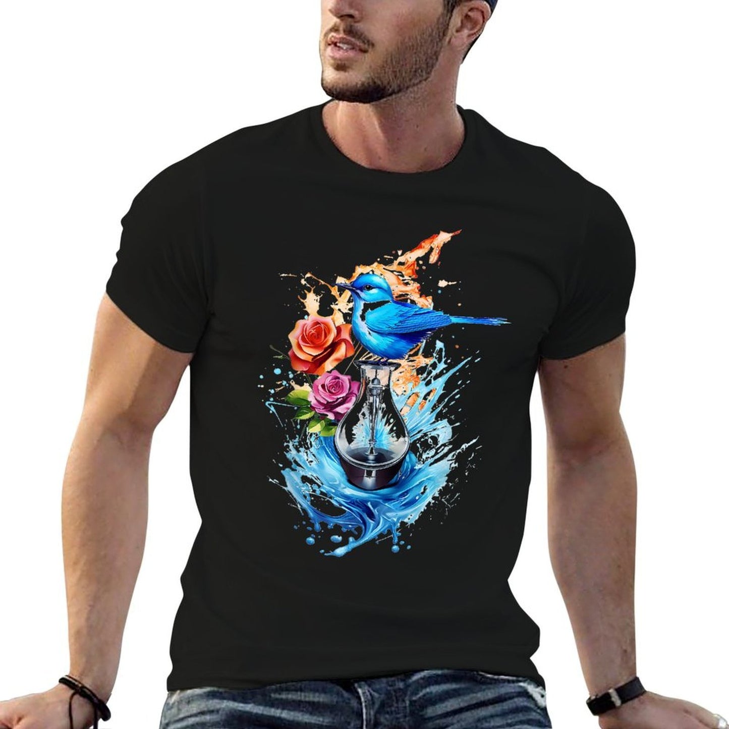 Bird Animal Art Motif Portrait Illustration Abstract Bird Oversized Silhouette T-Shirt