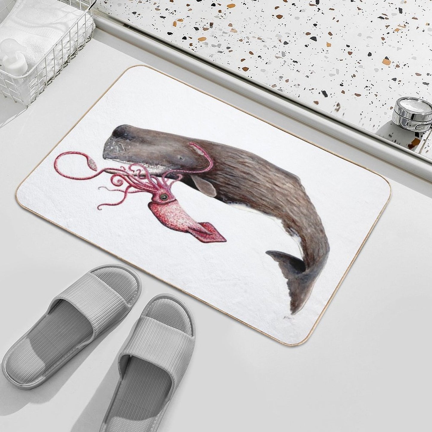 Sperm Whale And Squid Battle Stain-Proof Bath Mat