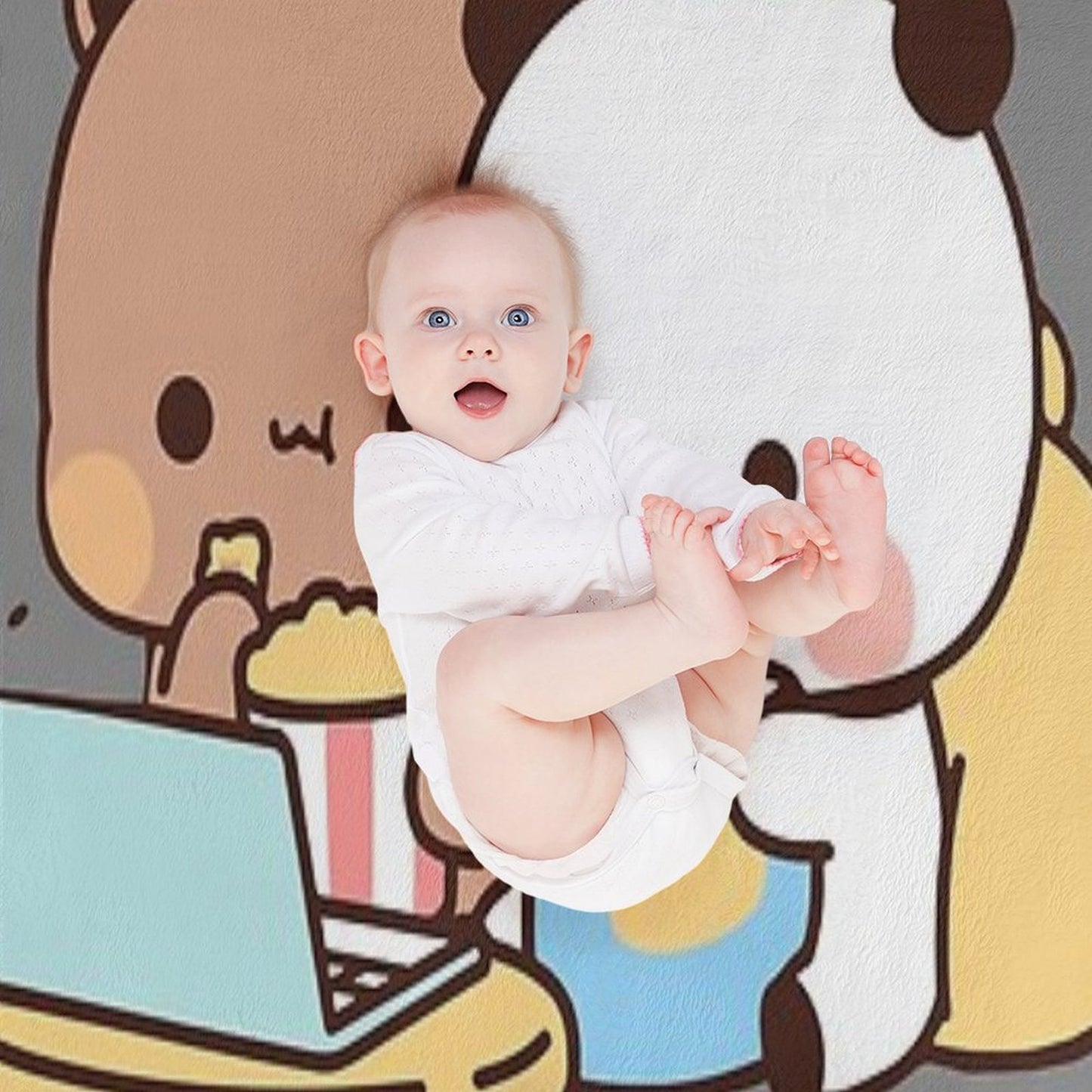DuDu Bear And BuBu Panda Watching Movie Together❤️ Machine-washable Throw Blanket