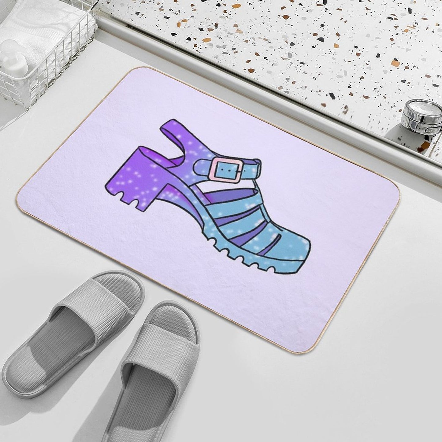 Jelly Sandals Glitter Transparent Shoes Cute Aesthetic Illustration Absorbent Bath Mat