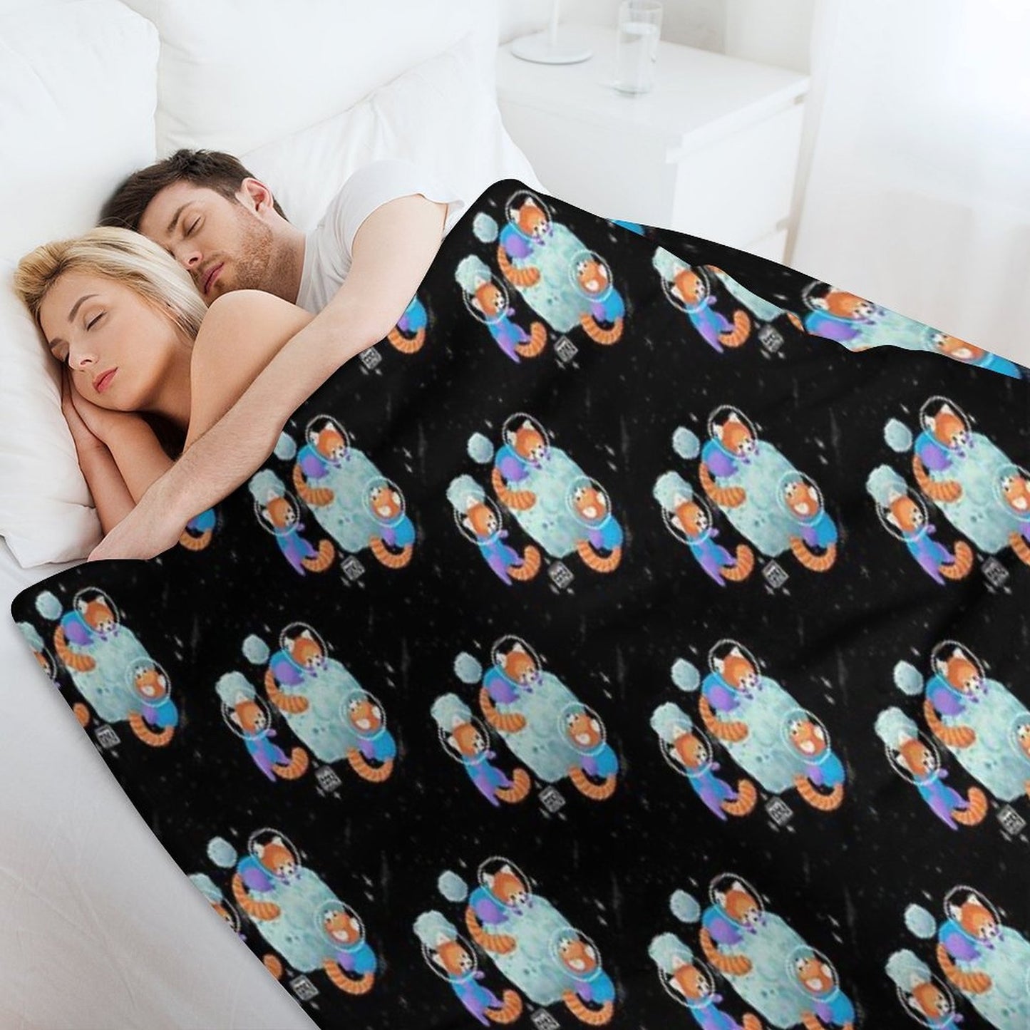 Red Space Pandas Gift-ready Throw Blanket
