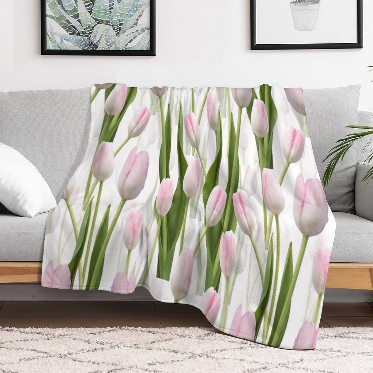 Pinky Tulips Shrink-resistant Throw Blanket