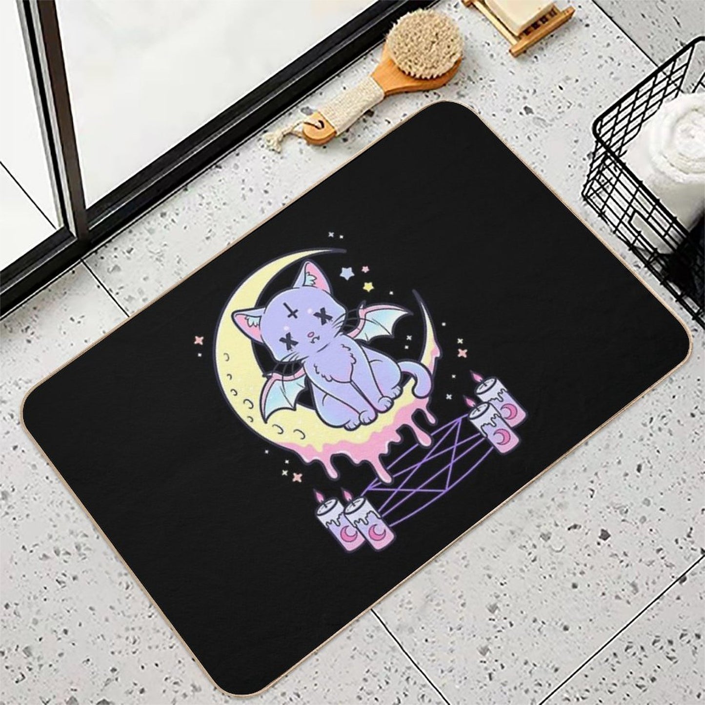 Kawaii Pastel Goth Cute Creepy Occult Cat Stain-Proof Bath Mat