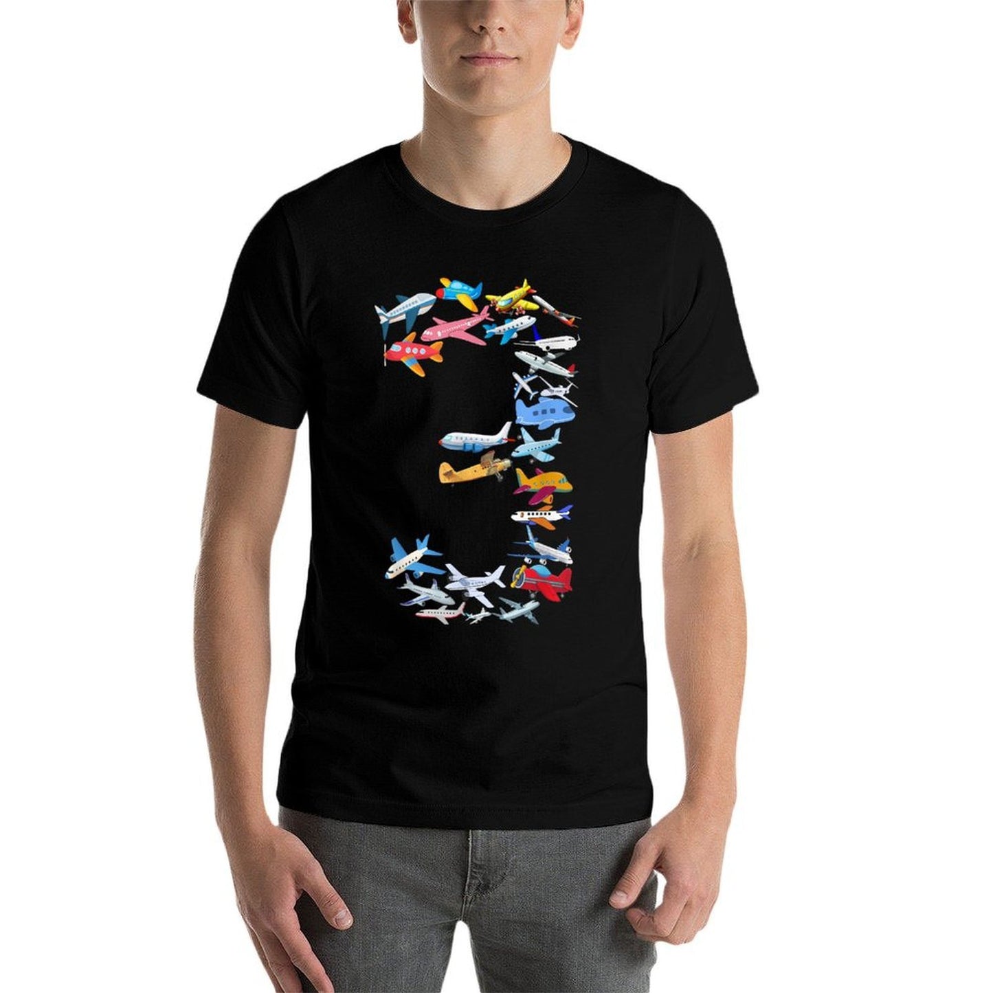 Boys Three 3rd Birthday Party Airplane For 3 Year Old Kids Easy-care T-Shirt