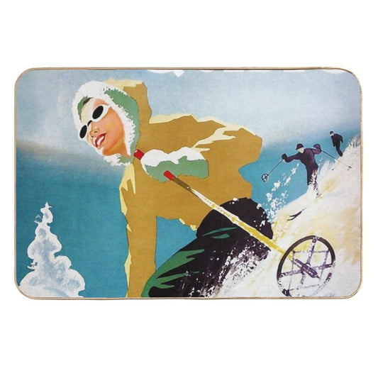 Vintage Ski Poster, Woman Skiing in Quebec  Rapid-Drying Bath Mat