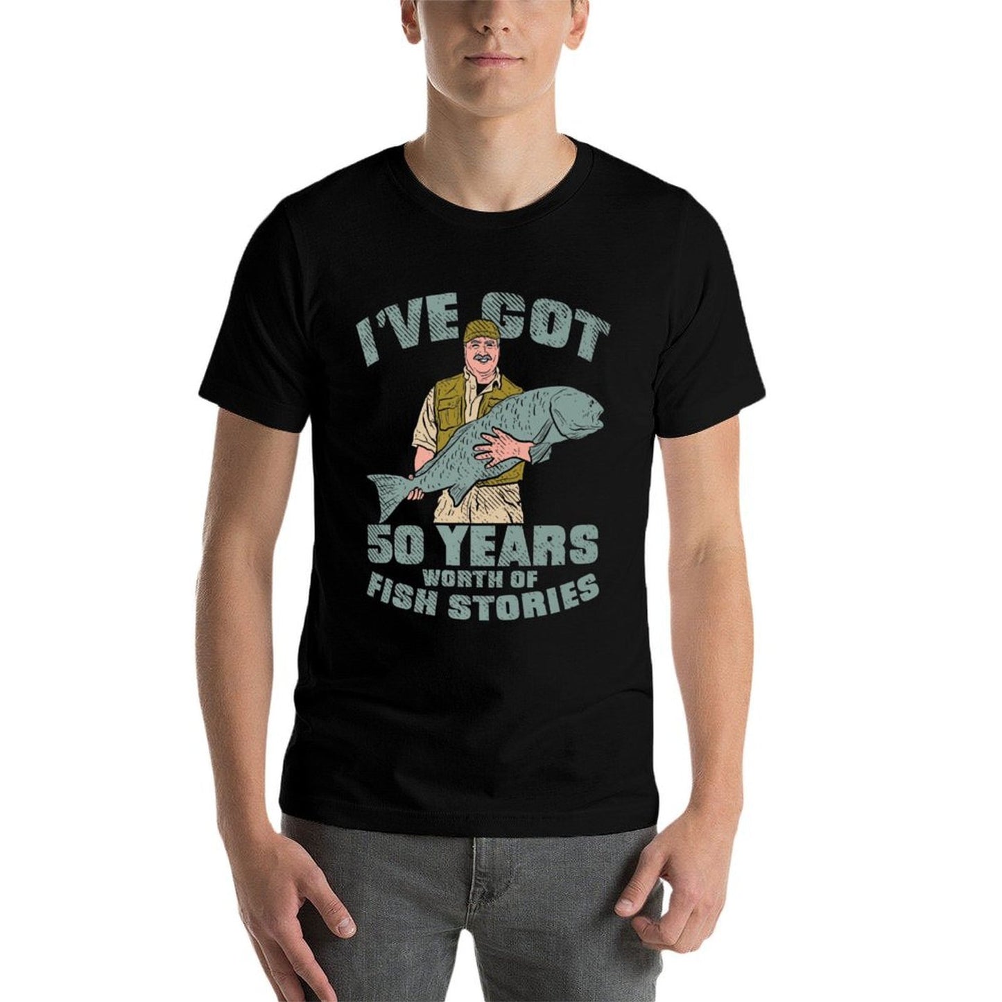 I Got Fish Stories, 50th Birthday Gifts Fishing Premium Ribbed Collar T-Shirt