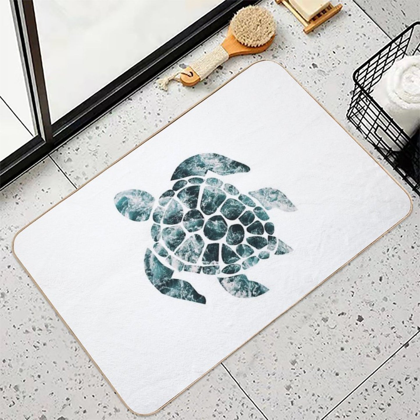 Sea Turtle - Turquoise Ocean Waves Slip-Resistant Bath Mat