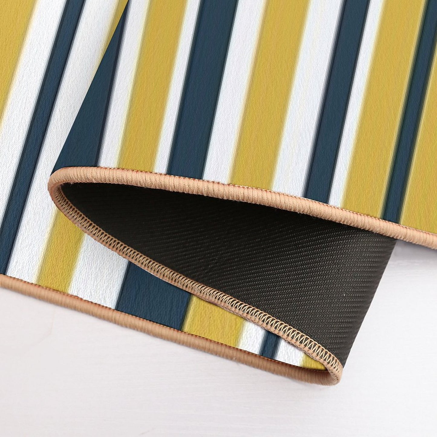 Mustard Yellow Navy Blue And White Stripes Minimalist Color Block Pattern Durable Bath Mat