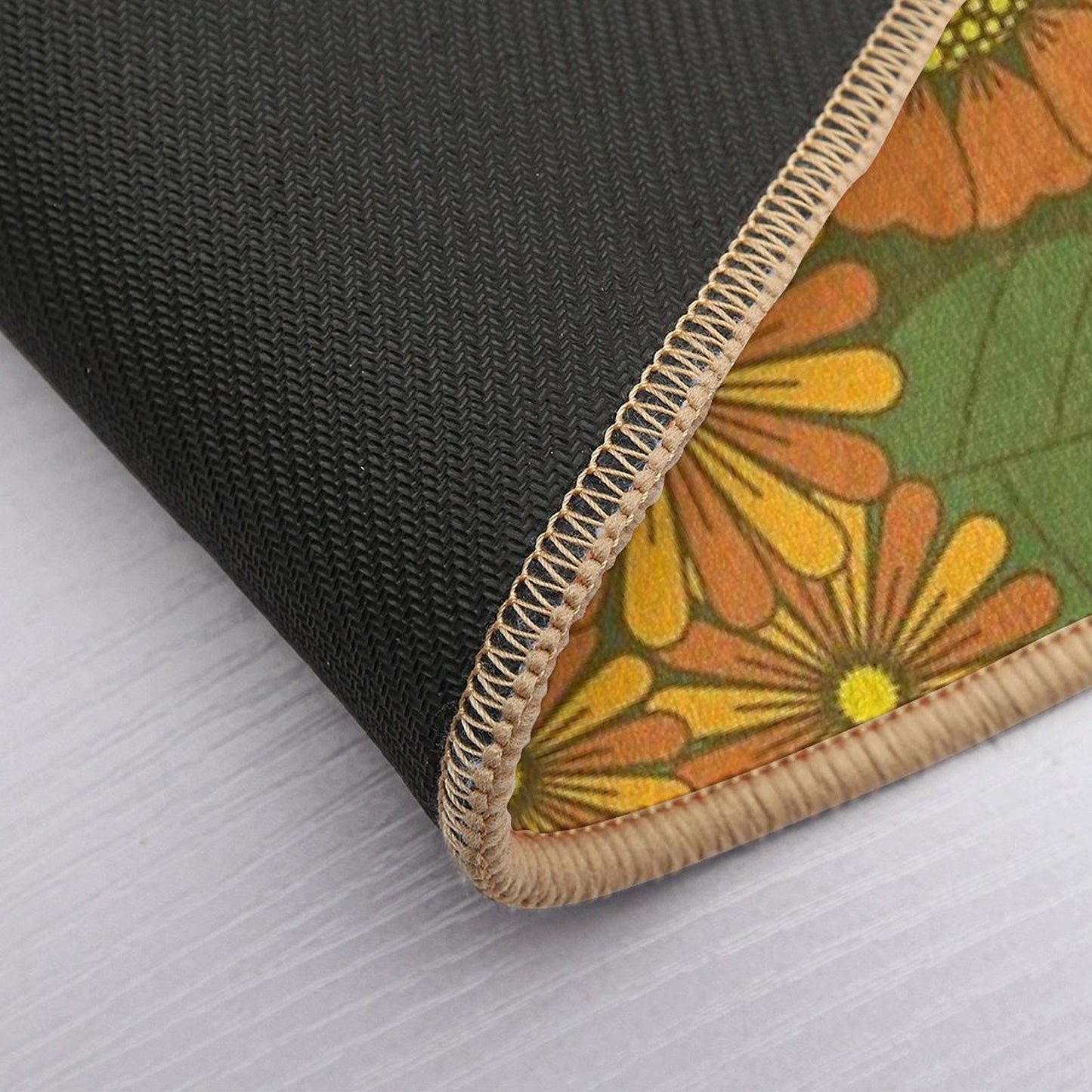 Orange, Brown, Yellow And Green Retro Daisy Pattern Durable Bath Mat