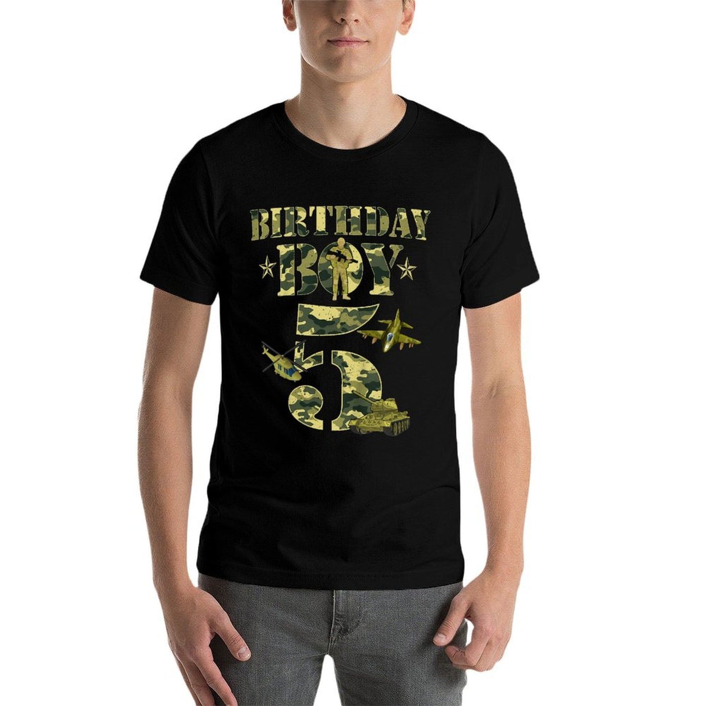 Kids 5th Birthday Military Themed Camo Boys 5 Yrs Old Soldier Stretchy T-Shirt