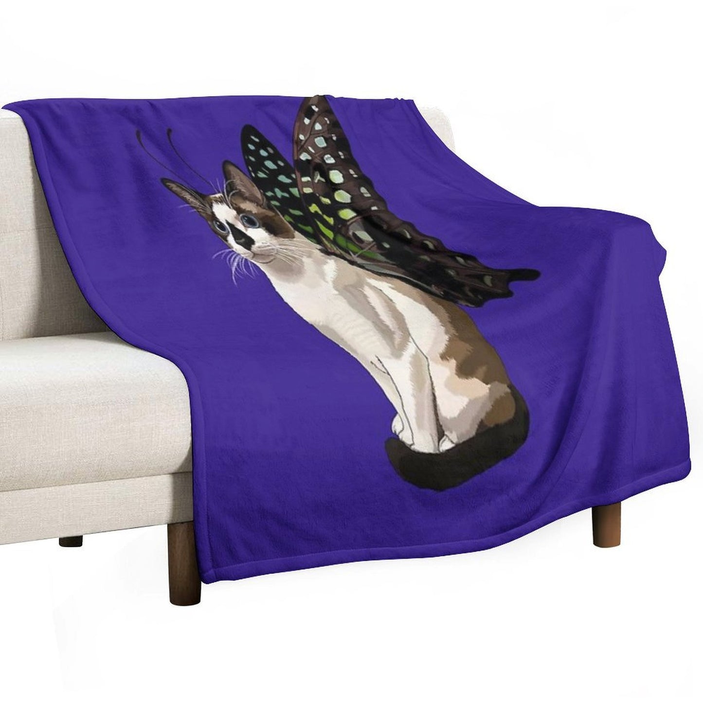 Seal Point Snowshoe Siamese Tailed Jay Butterfly Cat Wrinkle-free Throw Blanket