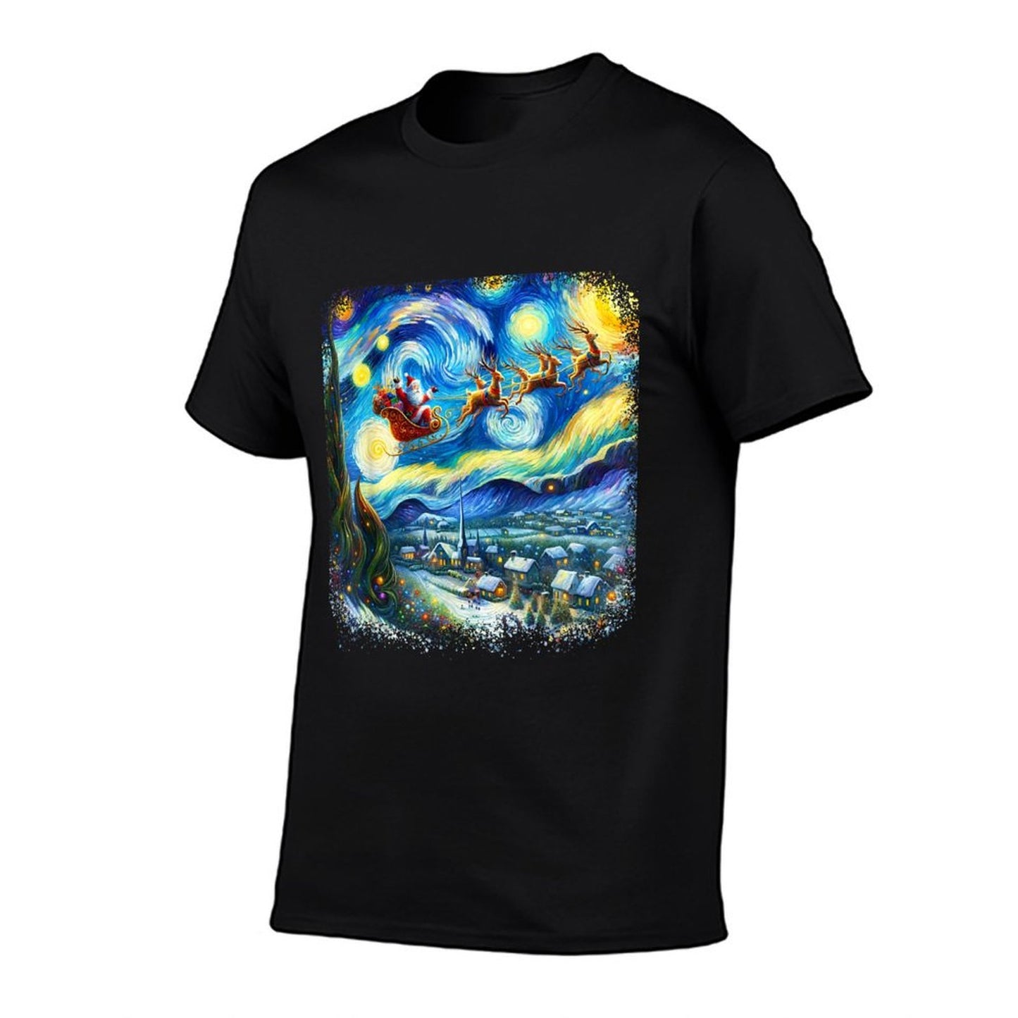 Van Gogh Starry Night Santa Christmas Winter Snowy Night Stretchy T-Shirt