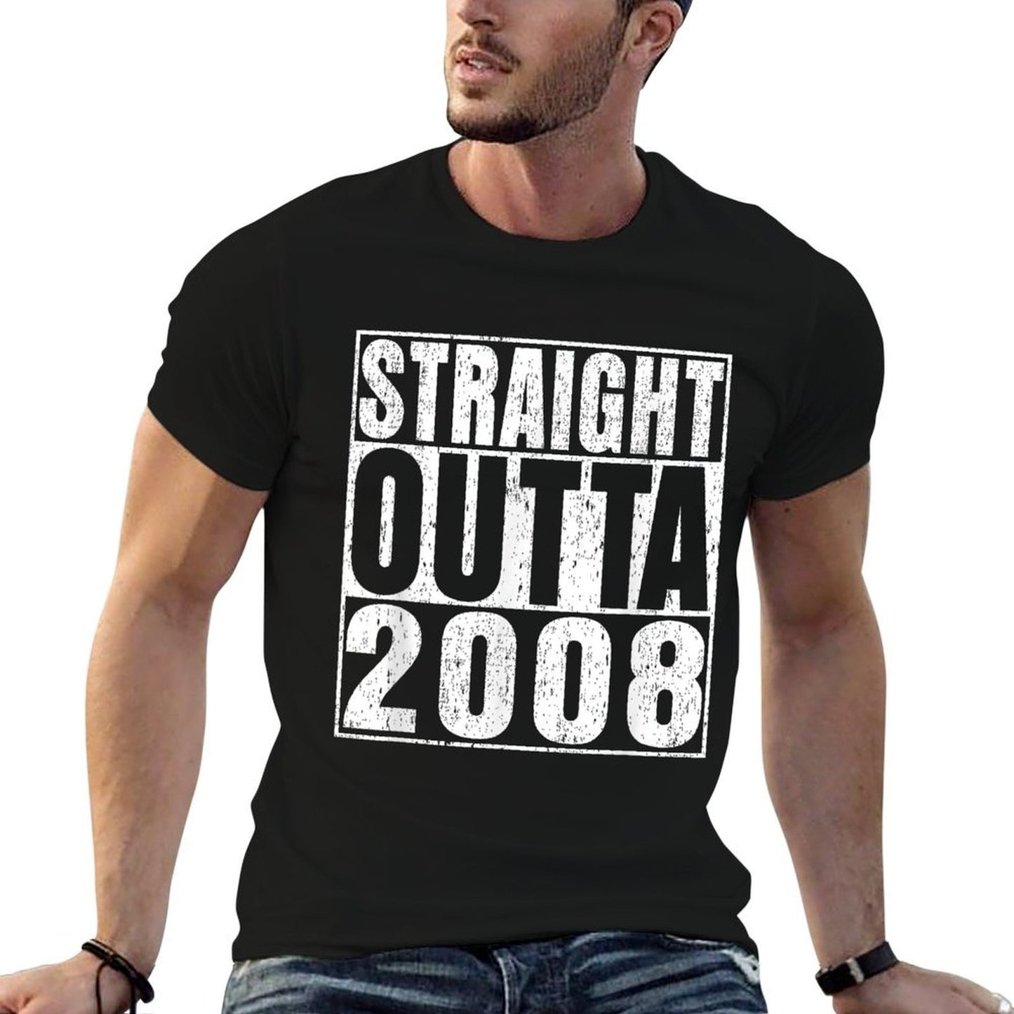 Straight Outta 2008 17 Years Old Gifts Vintage 17th Birthday  Cotton T-Shirt