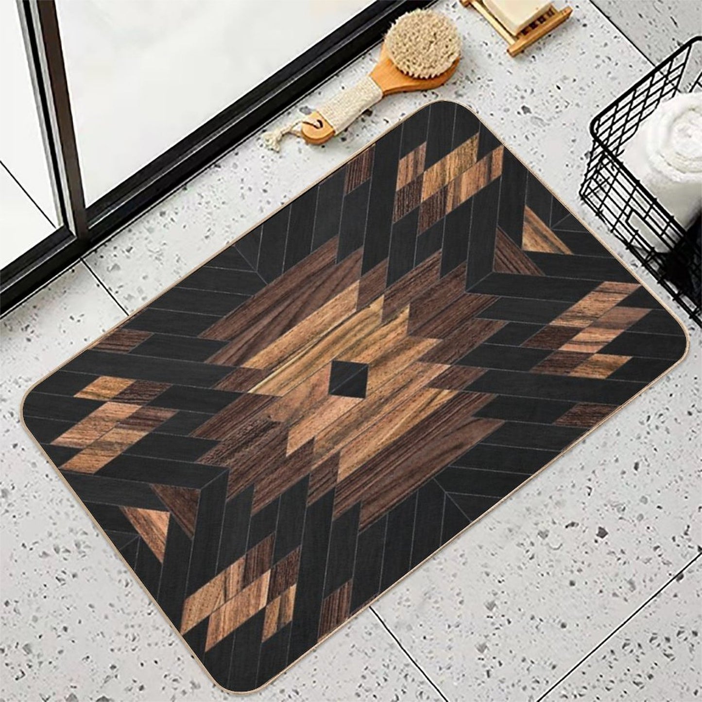 Urban Tribal Pattern No.7 - Aztec - Wood Rapid-Drying Bath Mat