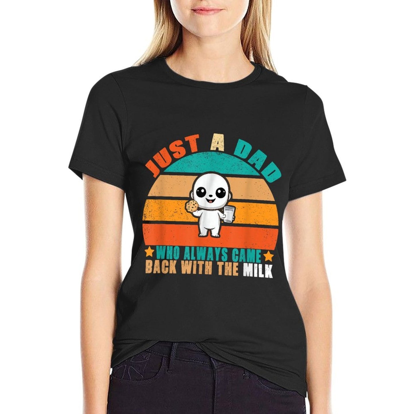 Just A Dad Who Always Came Back With The Milk Rolled Sleeves T-Shirt