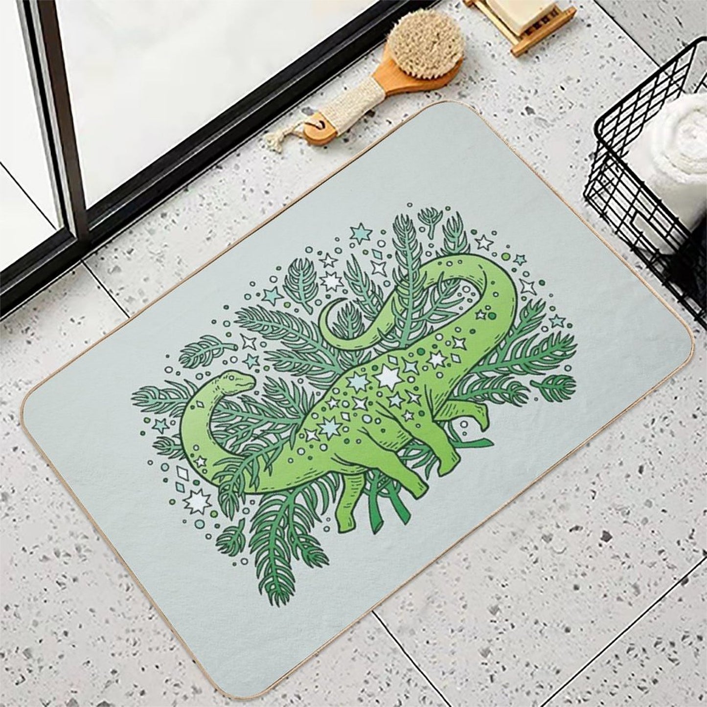 Evergreen Apatosaurus Dinosaur Cosmic Festive Art Anti-Trip Bath Mat