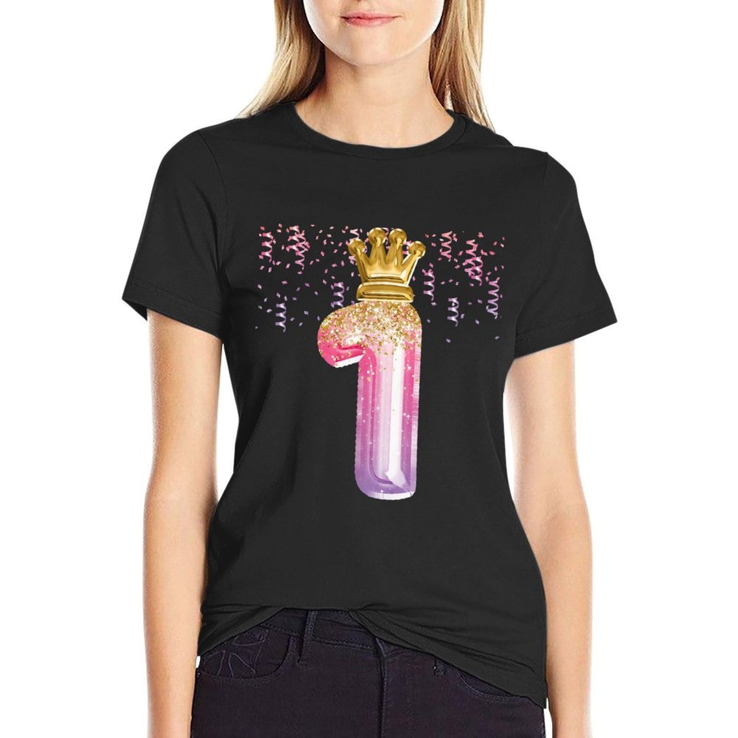 1st Birthday Gift Girls Pink Balloons Crown First One Relaxed-fit T-Shirt