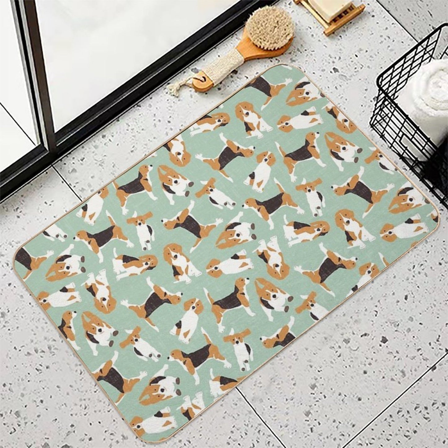 Beagle Scatter Mint Easy Maintenance Bath Mat