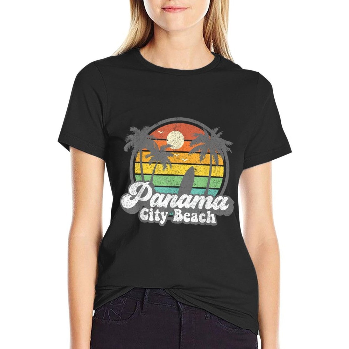 Vintage Panama City Beach Florida Surfing Retro Surf Gift Rolled Sleeves T-Shirt