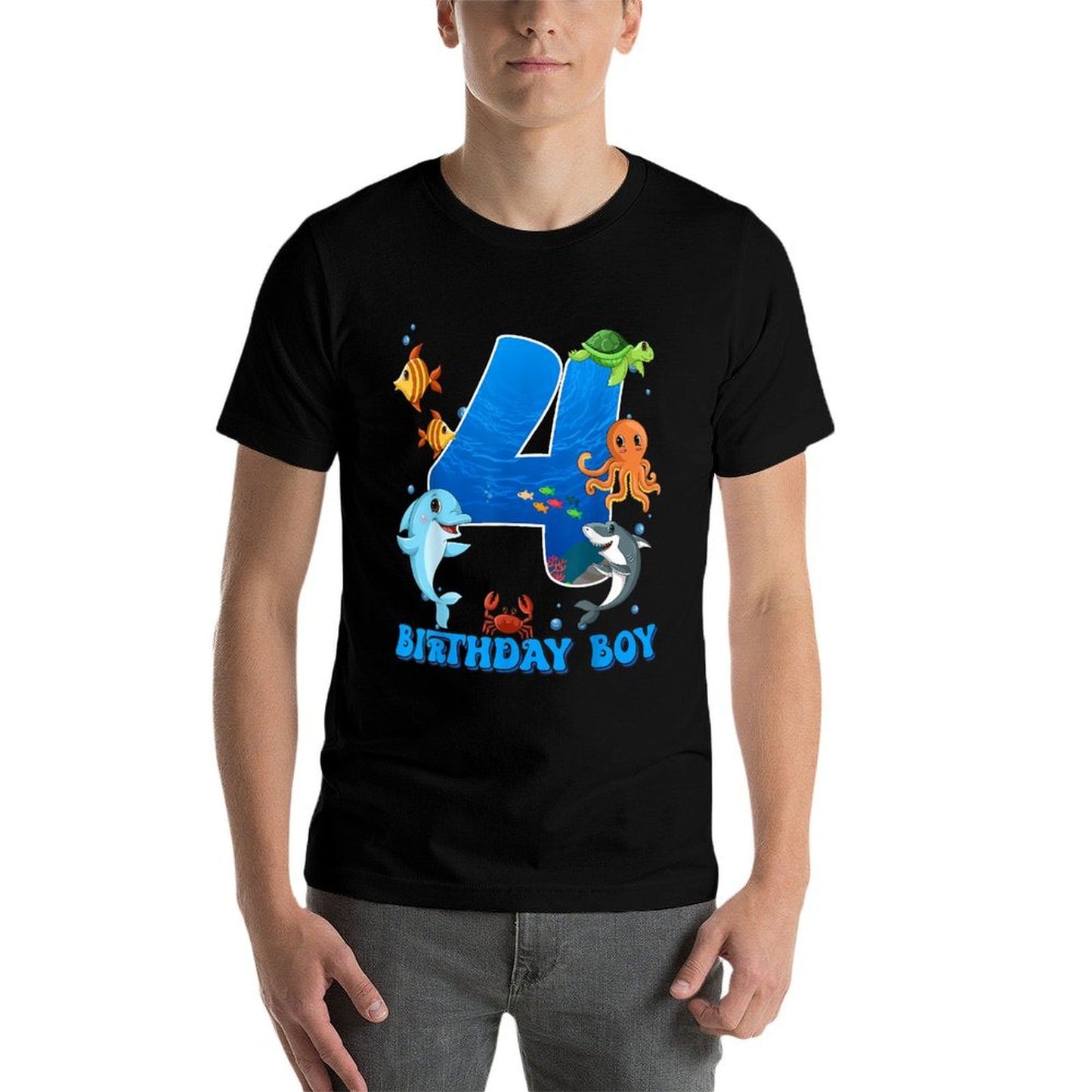 4th Birthday Party Ocean 4 Year Old Sea Fish Birthday Boy Vintage-inspired T-Shirt