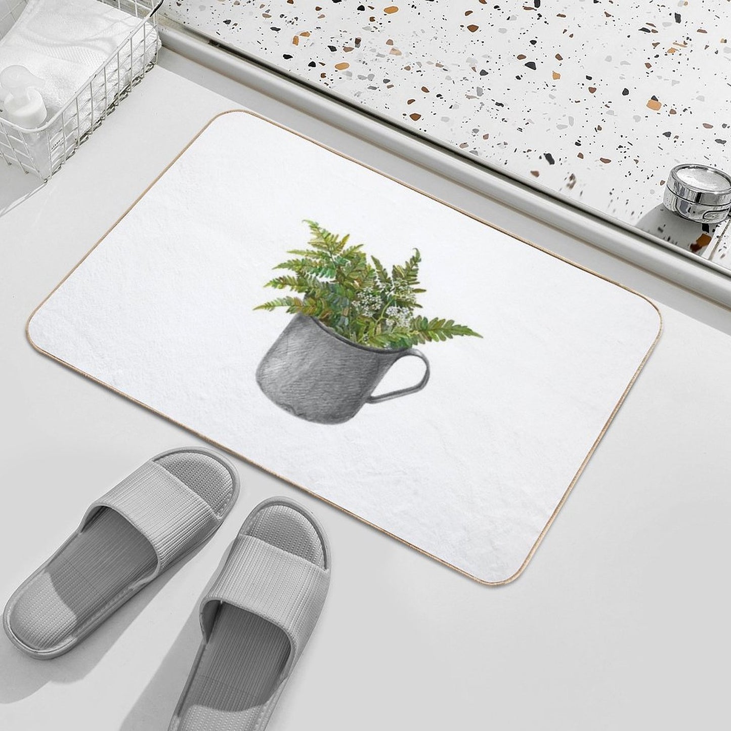 Mug with Fern Leaves Dirt-Trapping Bath Mat