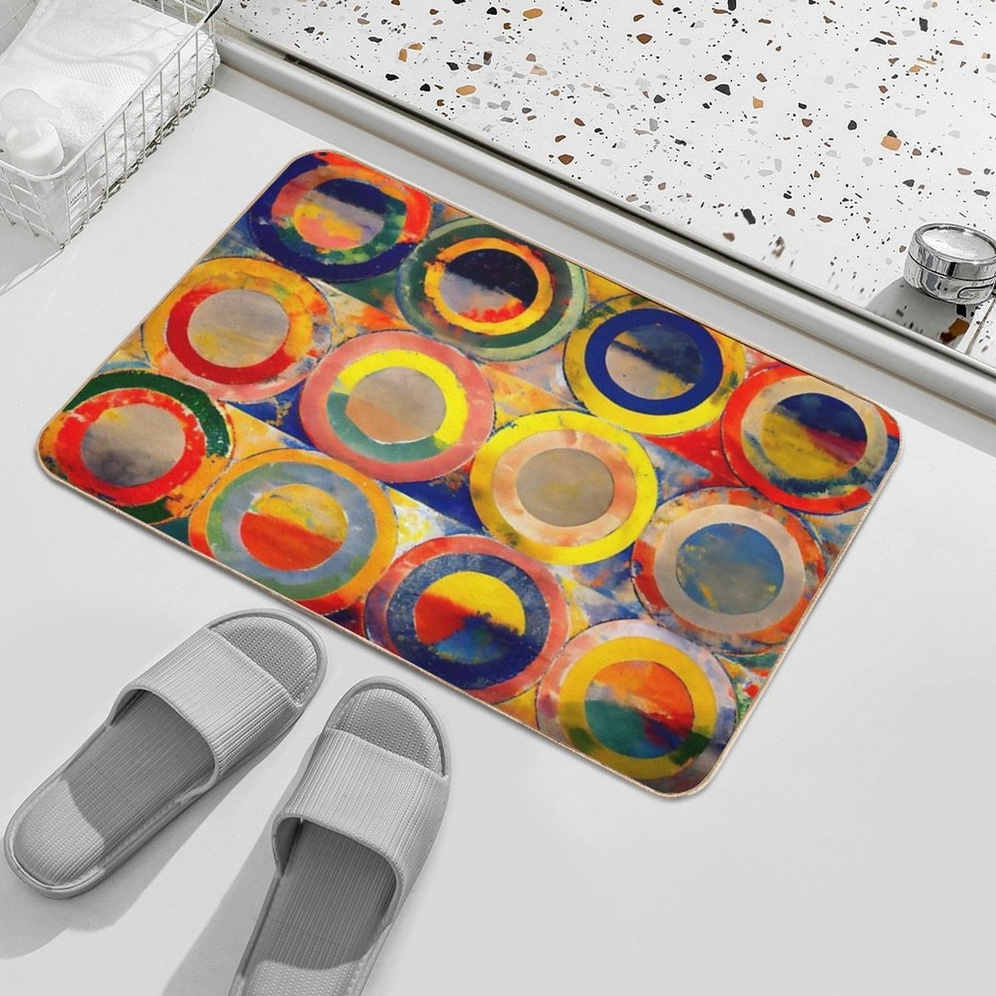 Thick Circles in Squares Eco-Friendly Bath Mat