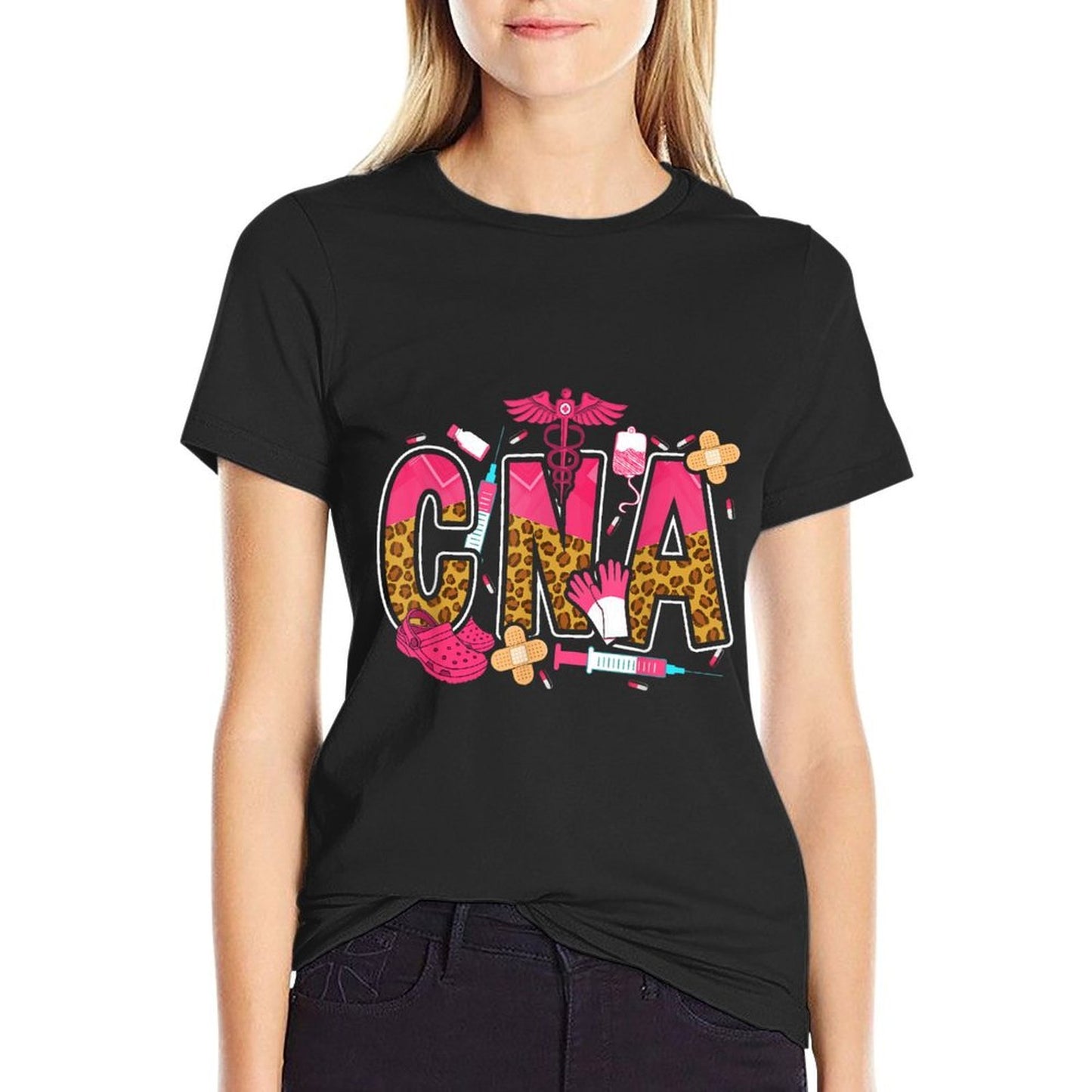 Retro Floral Leopard Cowhide CNA Certified Nursing Assistant Classic T-Shirt