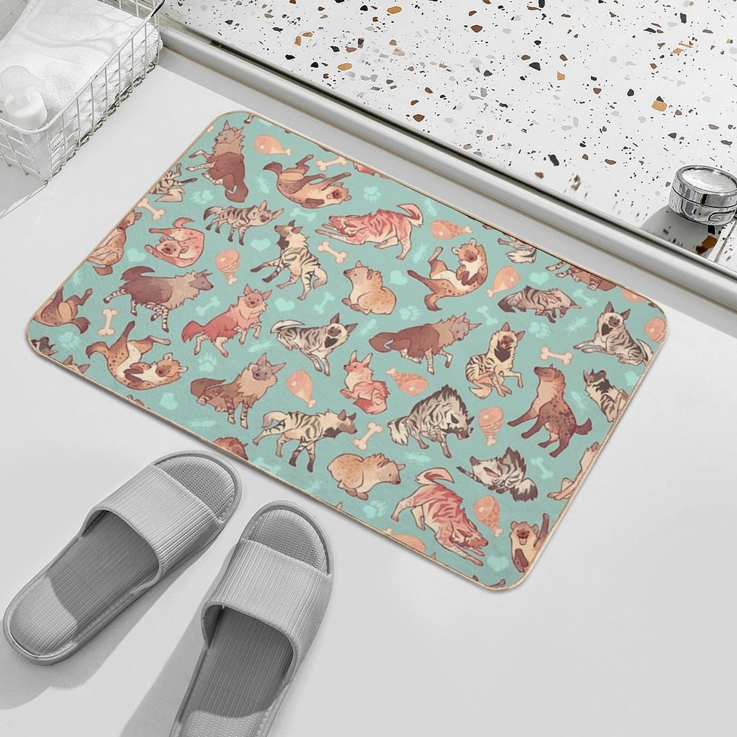 Hyenas in Minty Dirt-Trapping Bath Mat