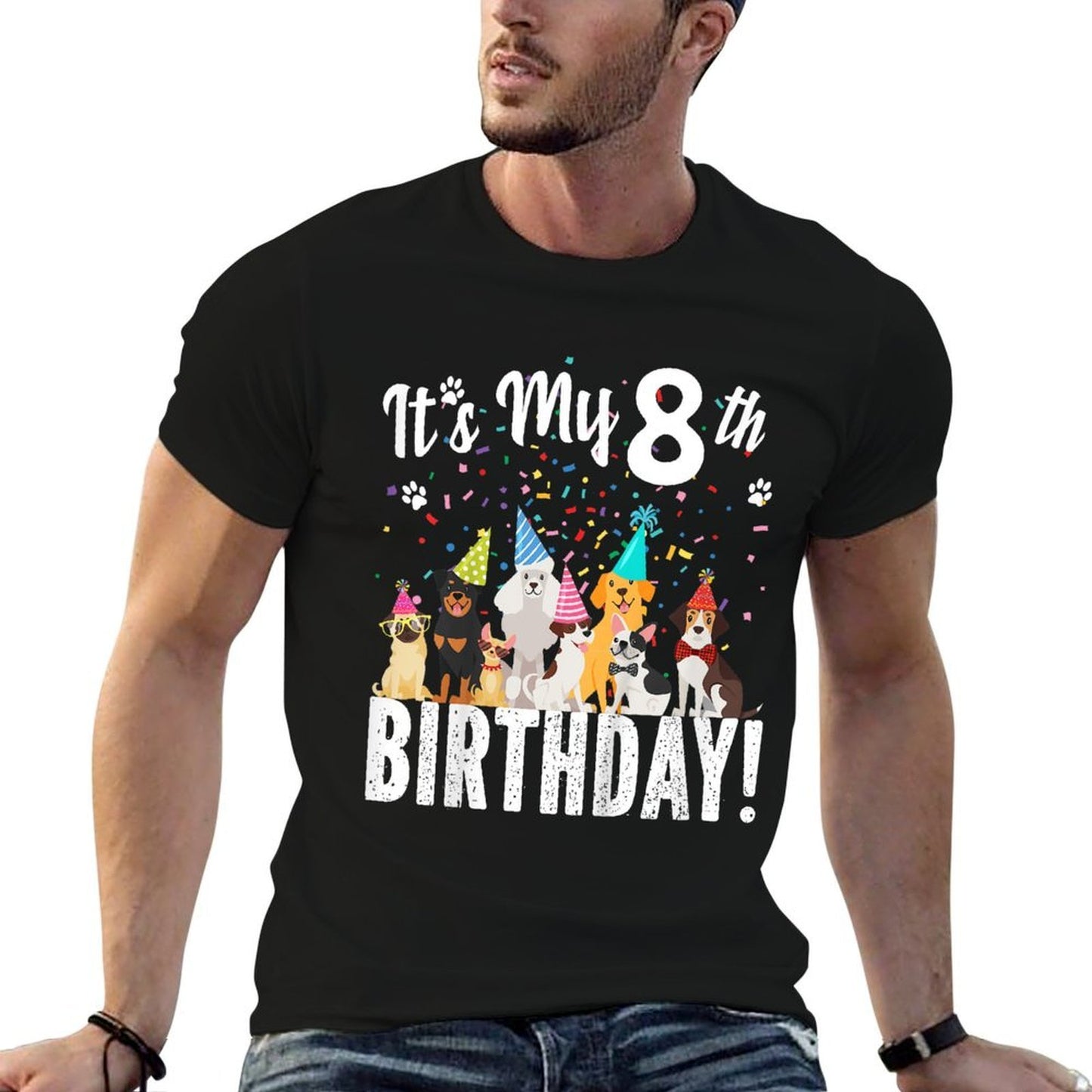 Its My 8th Birthday Shirt Toddler Girl with Dogs (eight) Ribbed Collar T-Shirt