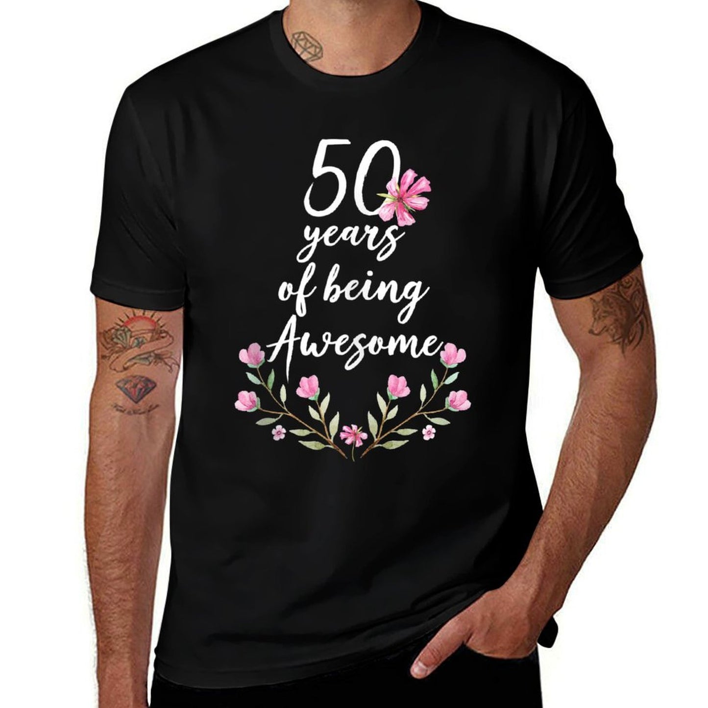 50th Birthday Flowers T - 50 Years of Being Awesome Trendy Pattern T-Shirt