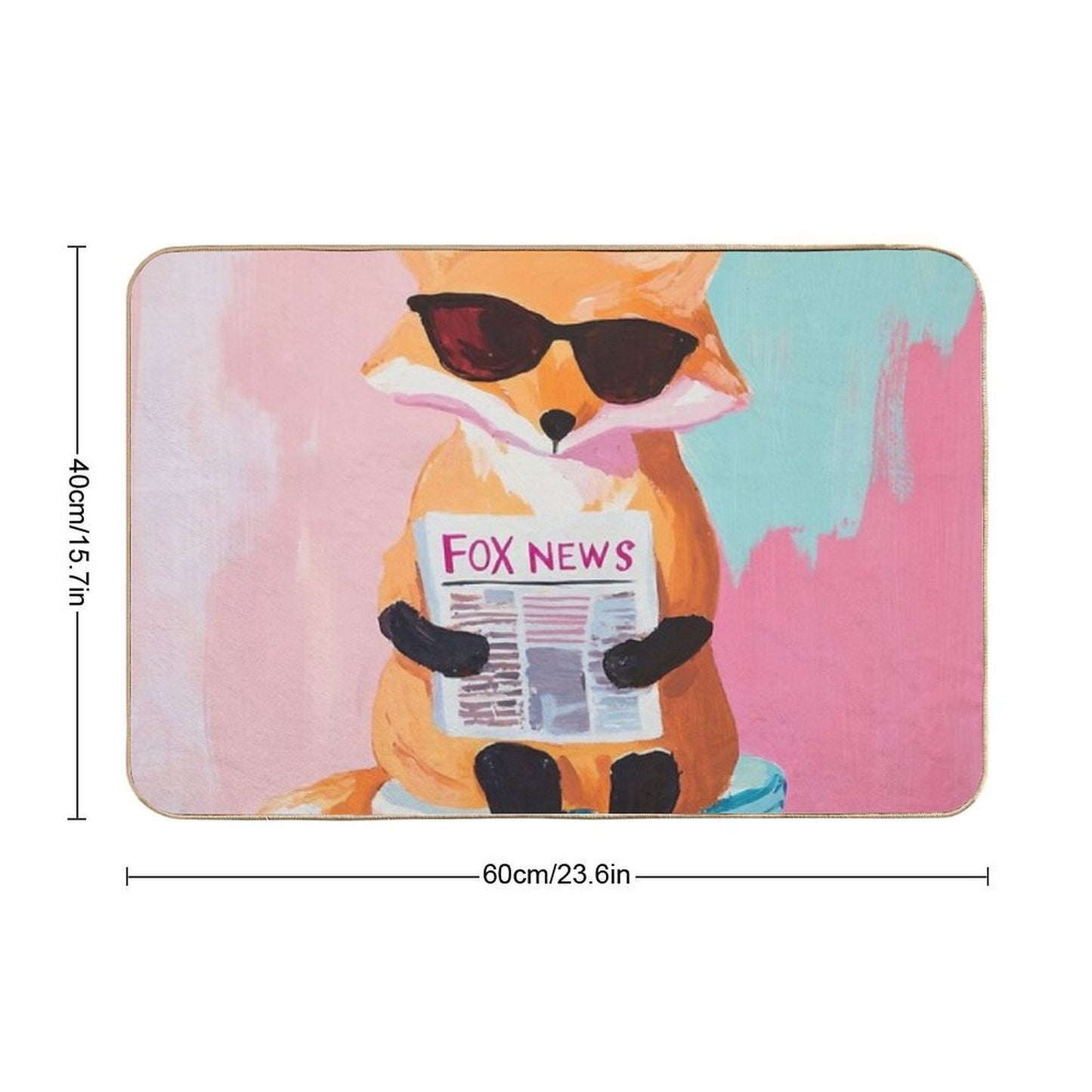 Reading Fox on Toilet – Funny Retro Animal Bathroom Wall Art Pet-Safe Bath Mat
