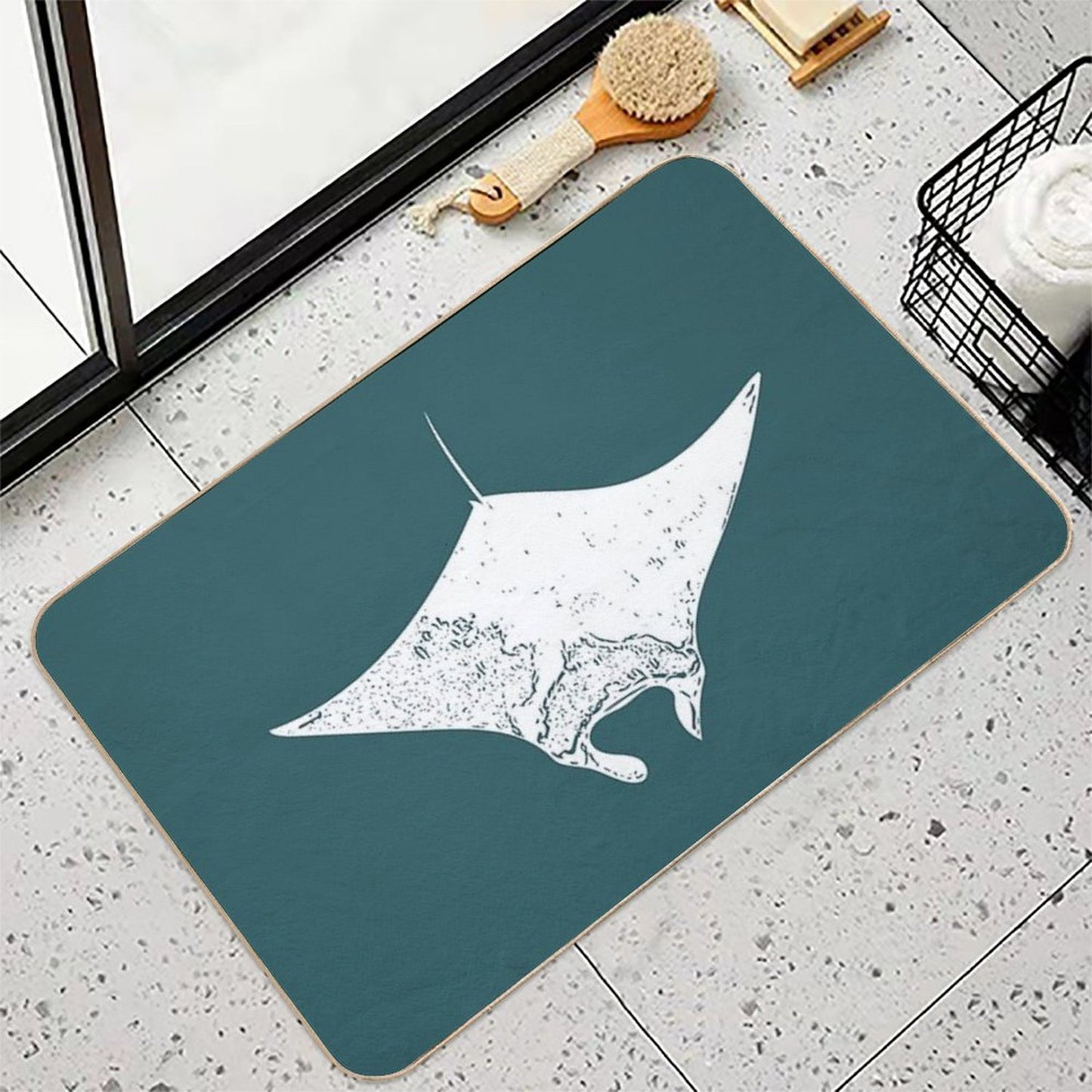 Manta Ray White Print Absorbent Bath Mat